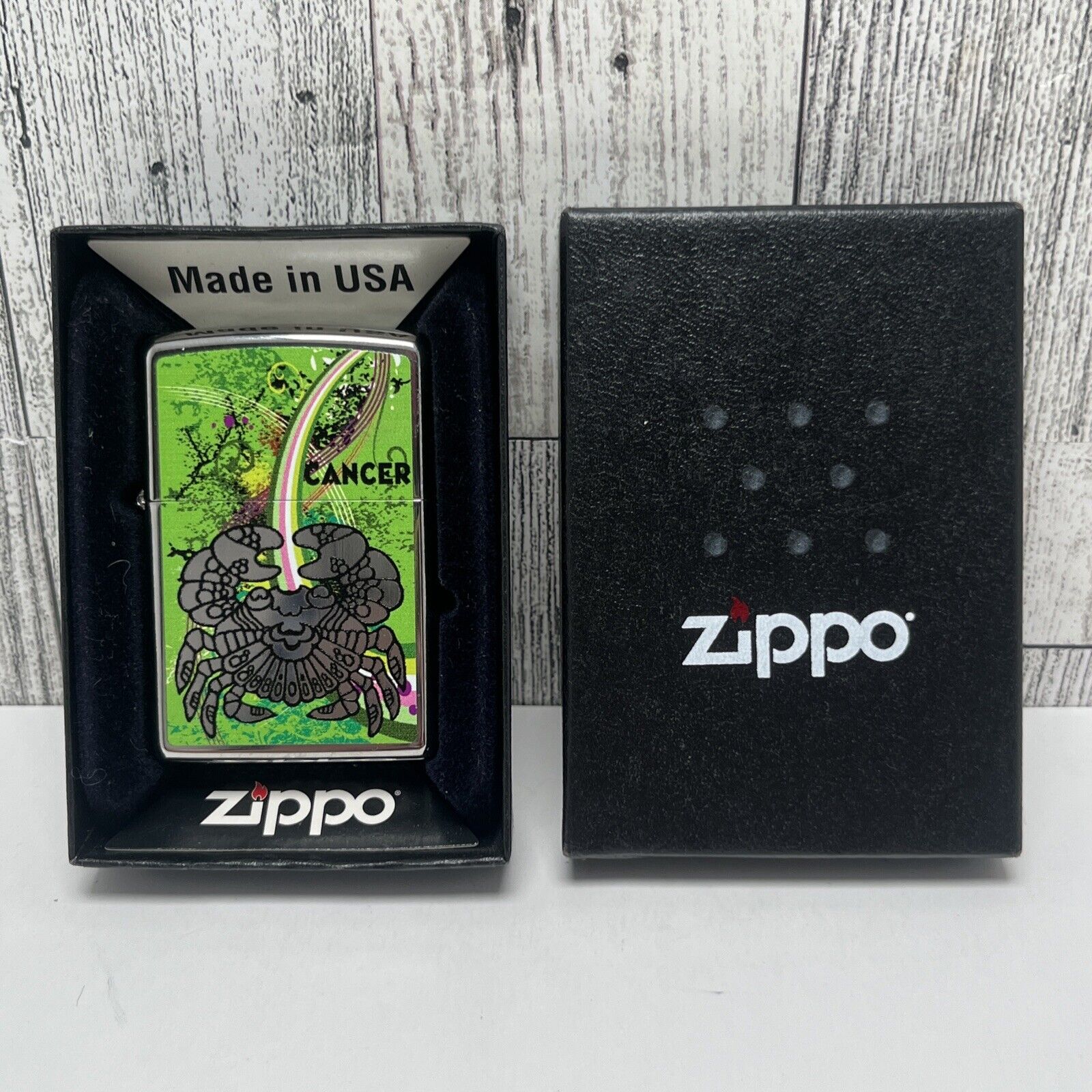 Vintage Zippo Lighter Zodiac Cancer Crab 2012 Green