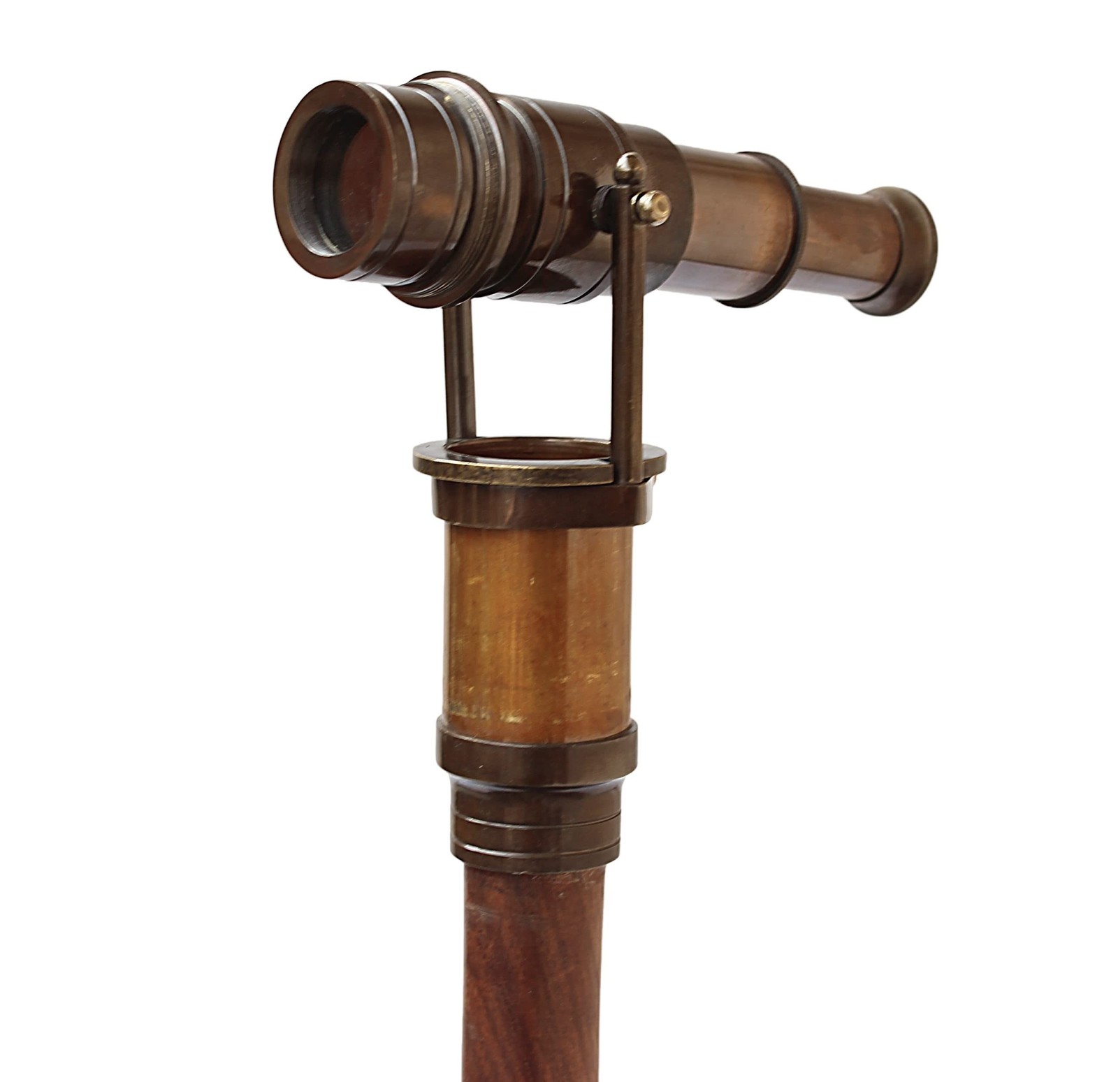 Antique Brass Hollywood Walking Stick Collectors Telescope Wooden Walking Can...