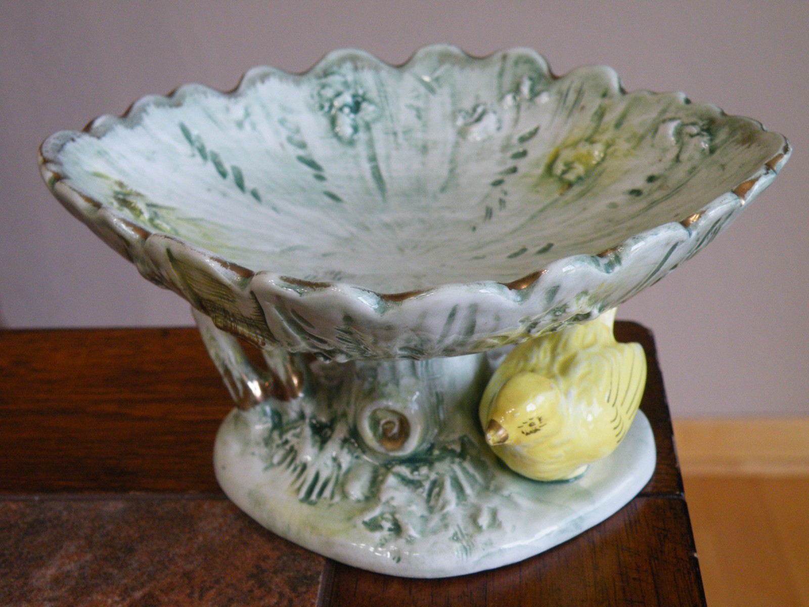 Vintage UCAGO Ceramic DISH Trinket Candy YELLOW BIRD Foil Label JAPAN 
