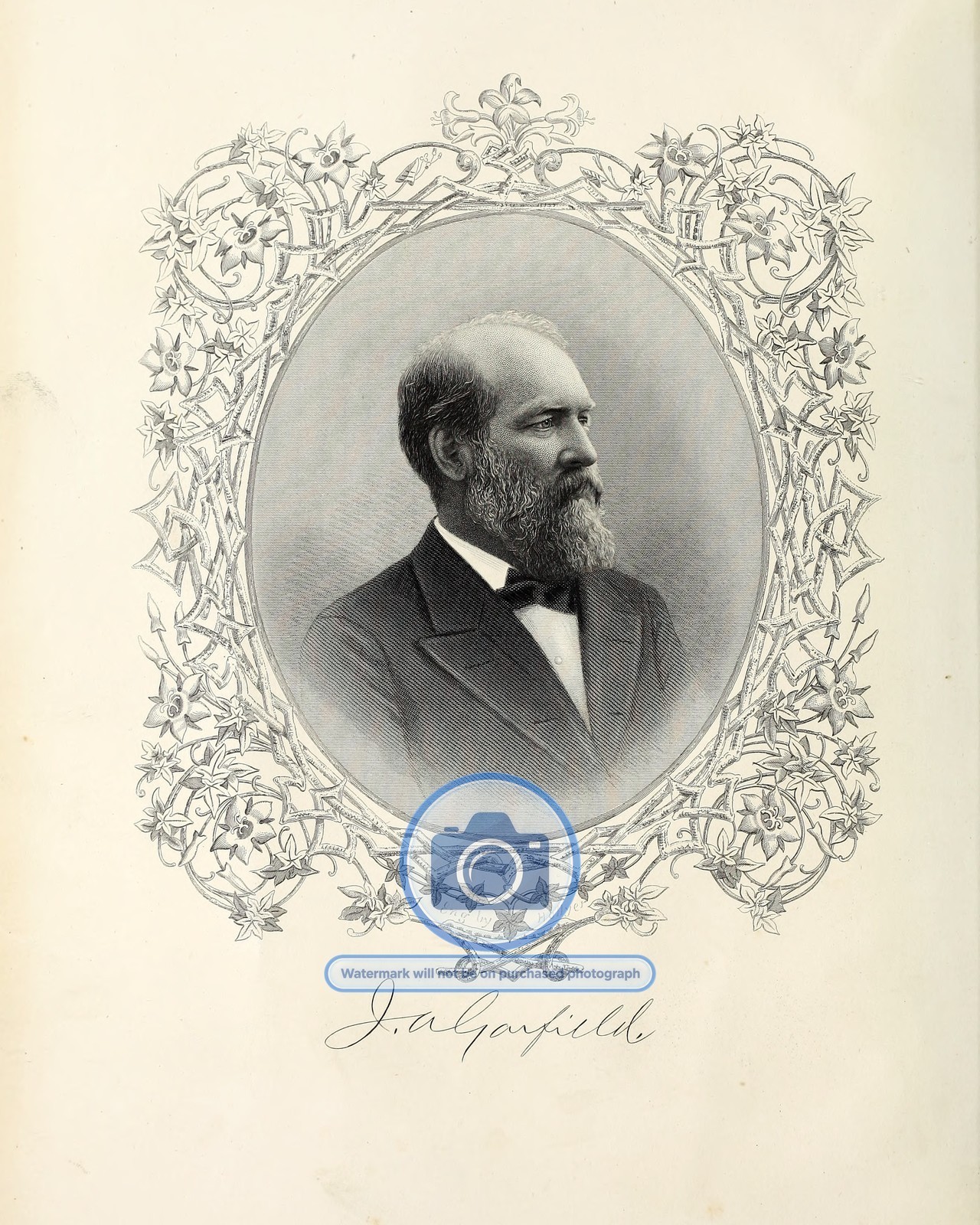 JAMES A. GARFIELD PRESIDENT ENGRAVING USA 1880S 8X10 PHOTO