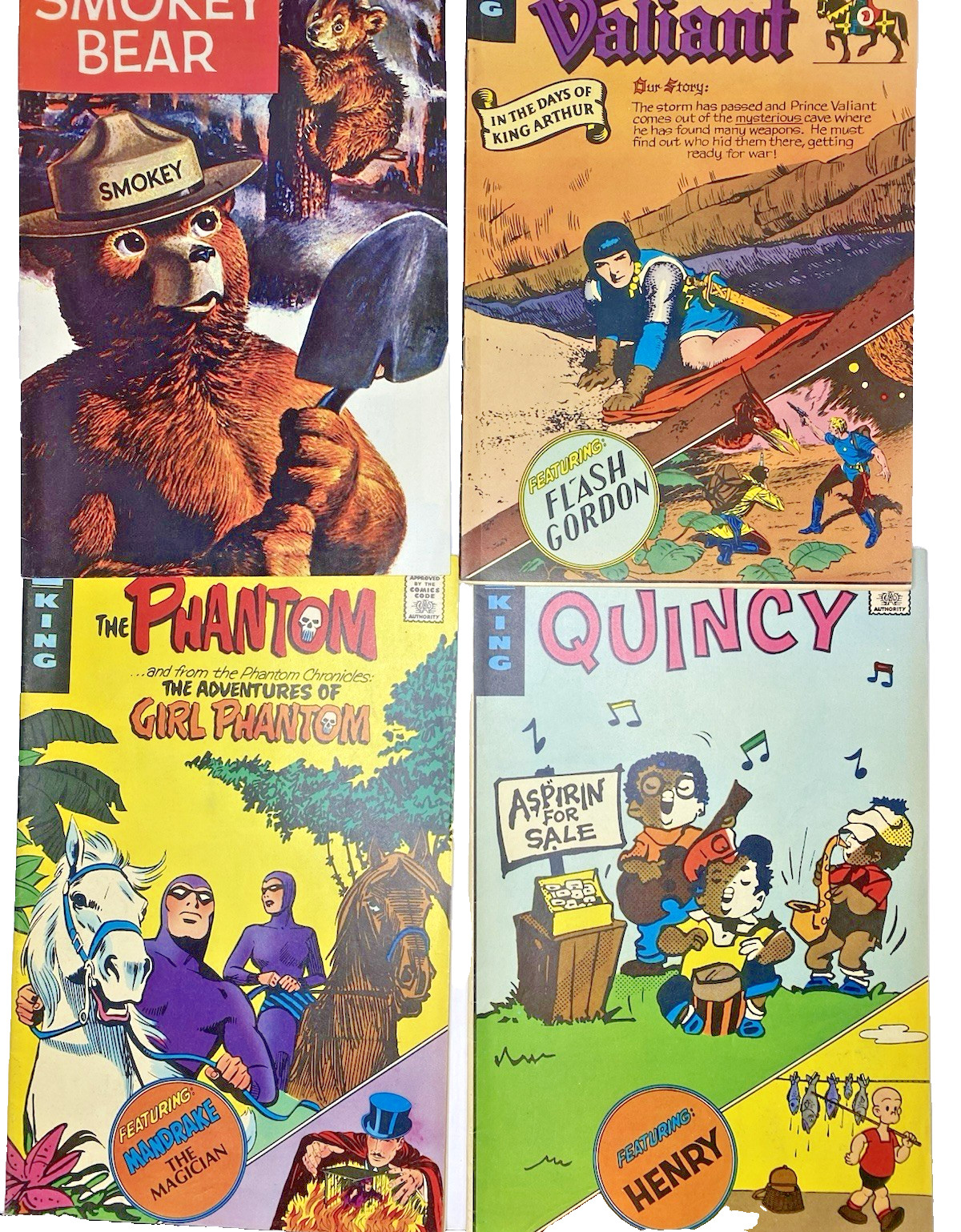 1970s 4 Comic Books: Smokey Bear, The Phantom, Quincy &Prince Valliant Very Good