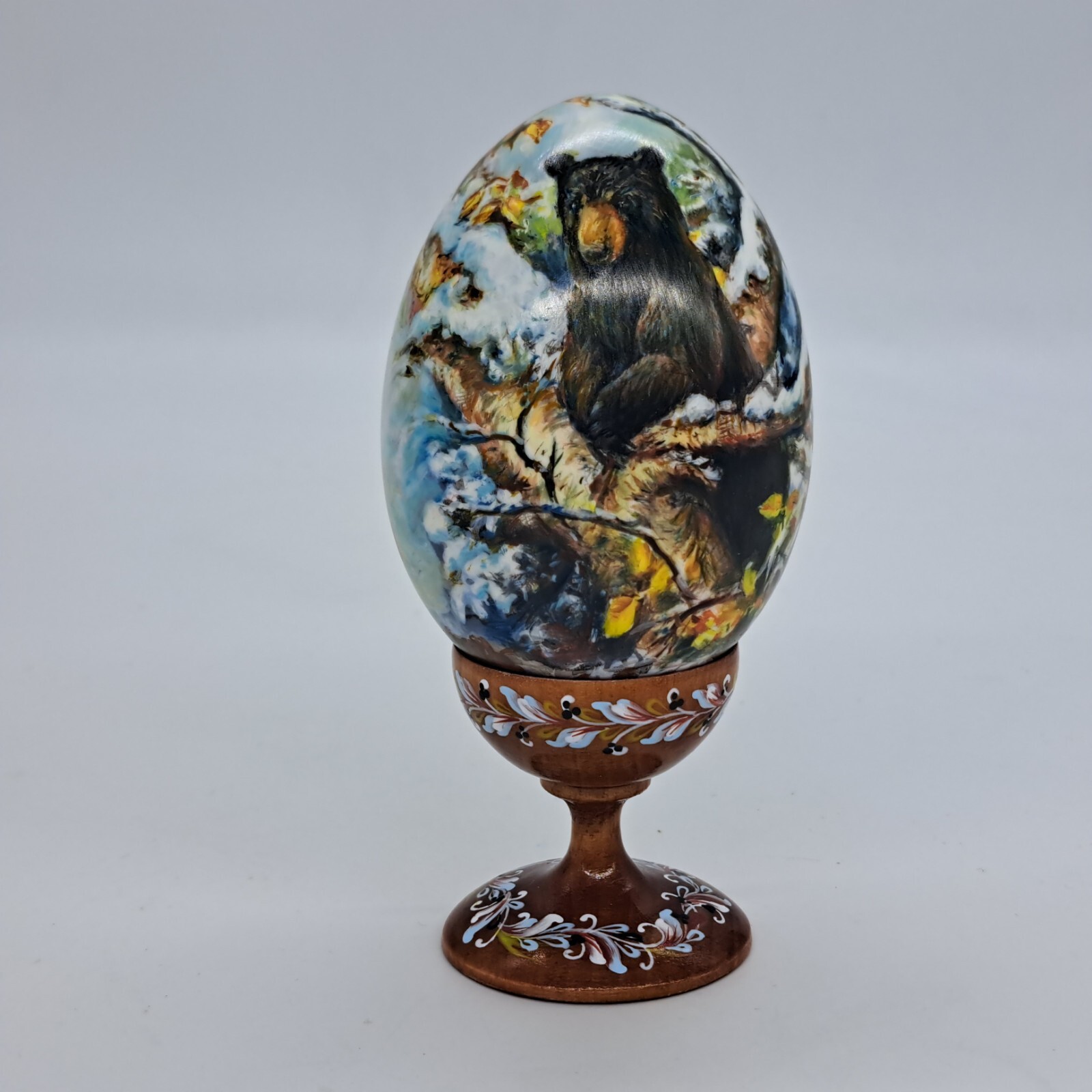 Forest Winter Wooden figurine Oil painted Egg shape Forest life Handmade Forest Winter Wooden figurine Oil painted Egg shape Forest life Handmade
