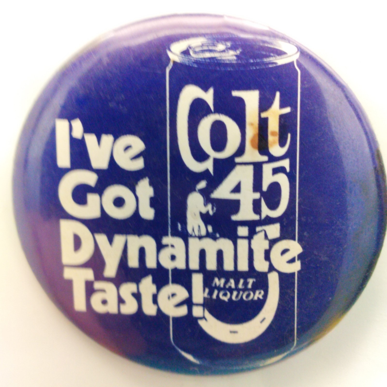 Colt 45 Malt Liquor Pin Button Blue Vintage \