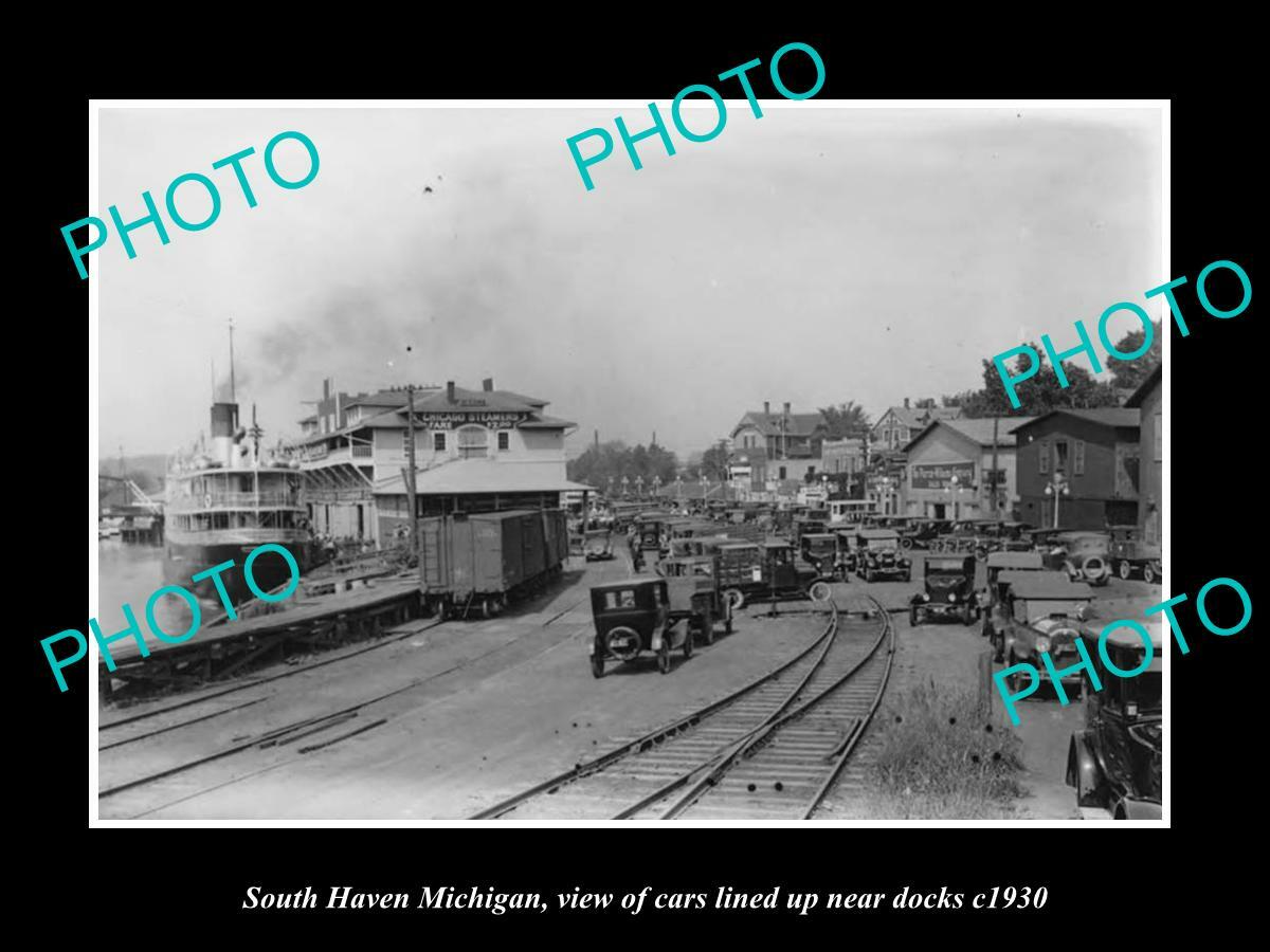 OLD POSTCARD SIZE PHOTO SOUTH HAVEN MICHIGAN VIEW OF THE DOCKS c1930