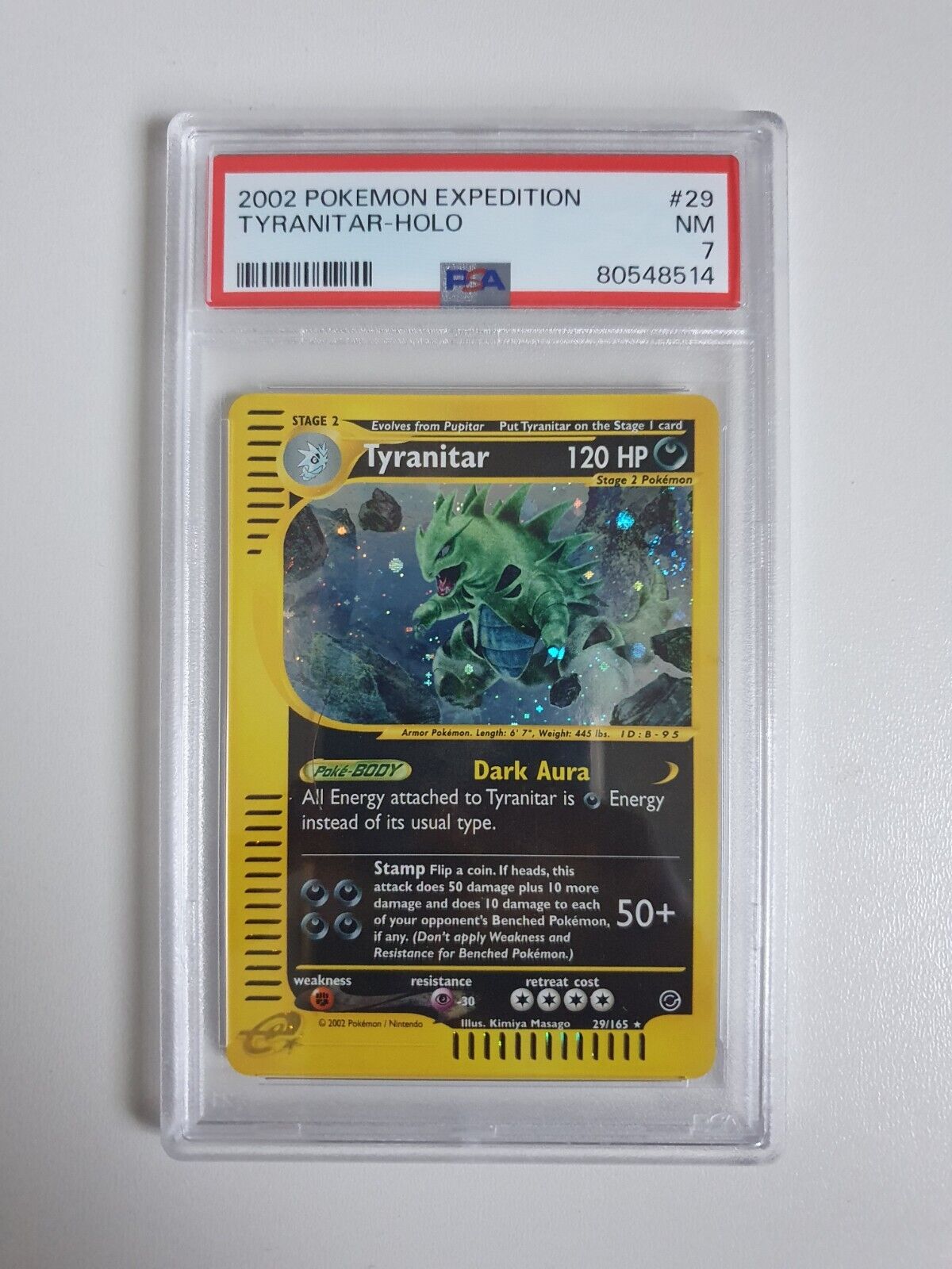 PSA 7 Tyranitar 29/165 Expedition E Series Holo Rare Graded Pokemon Card