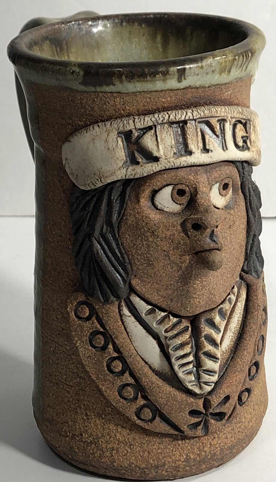 KING Stoneware Pottery Mug Oversize Renaissance 3-D Face Brown Signed