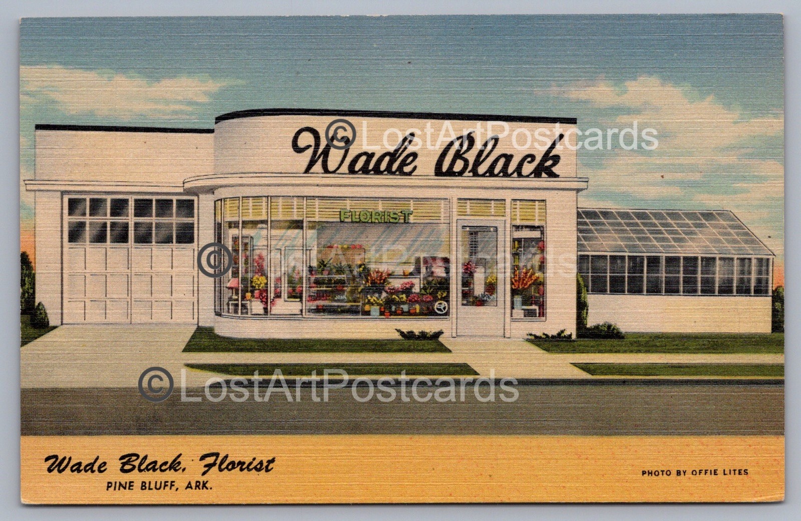 Wade Black Florist Pine Bluff Arkansas AR Linen Postcard Flowers Greenhouse R14