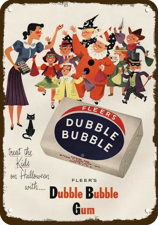 1952 FLEER\'S DUBBLE BUBBLE GUM Halloween Vntg-Look DECORATIVE REPLICA METAL SIGN 1952 FLEER\'S DUBBLE BUBBLE GUM Halloween Vntg-Look DECORATIVE REPLICA METAL SIGN