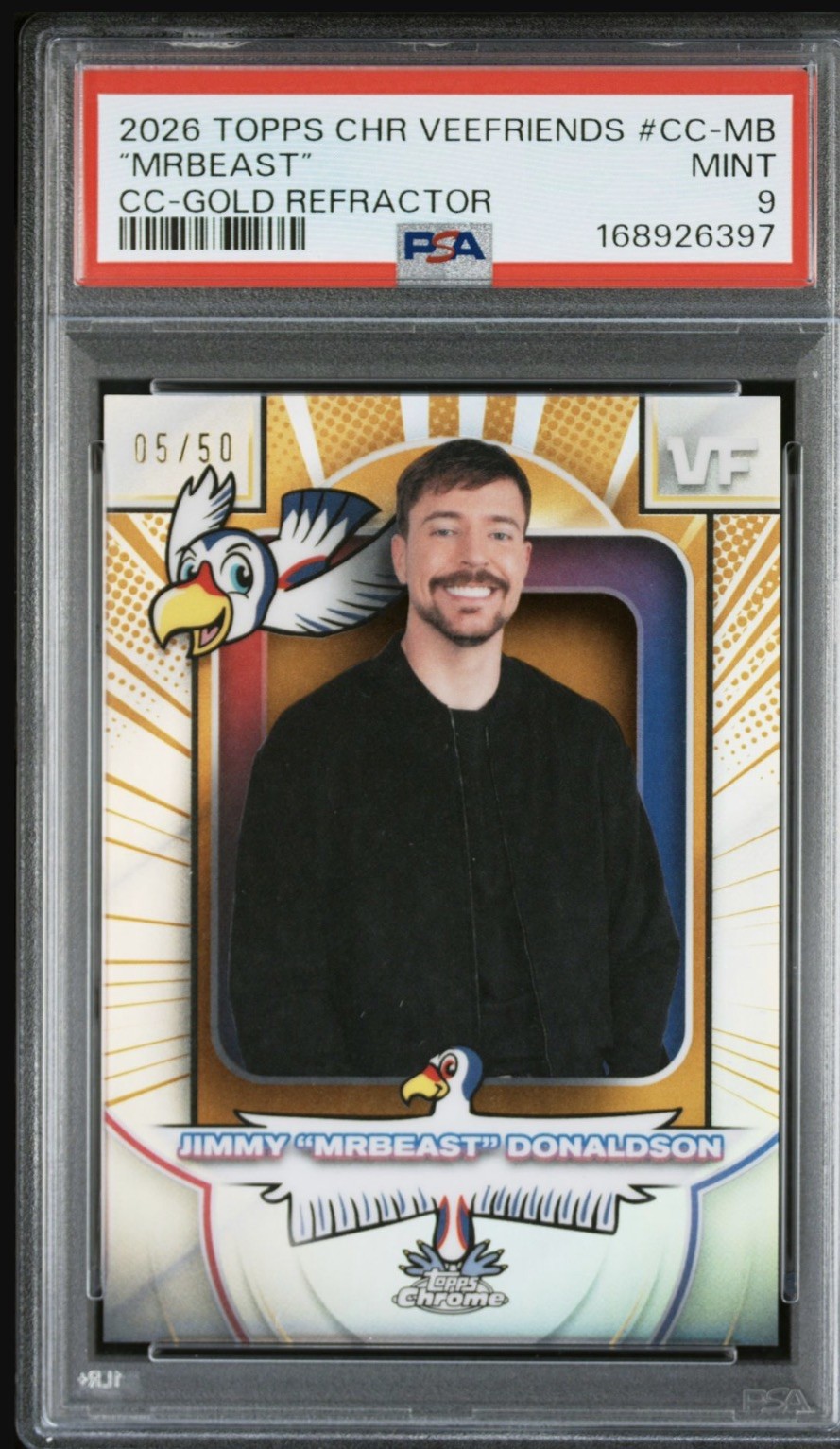 2026 Topps Chrome Veefriends Jimmy Mr Beast Gold Refractor /50 PSA pop 1/1