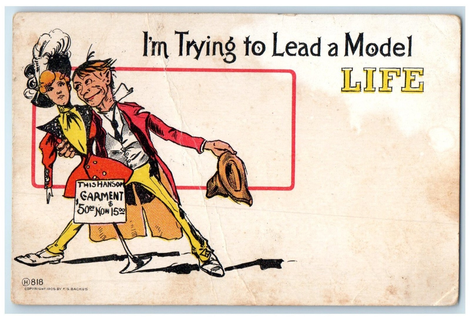 1909 Garment I\'m Trying To Lead A Model Life Bruno Minnesota MN Antique Postcard