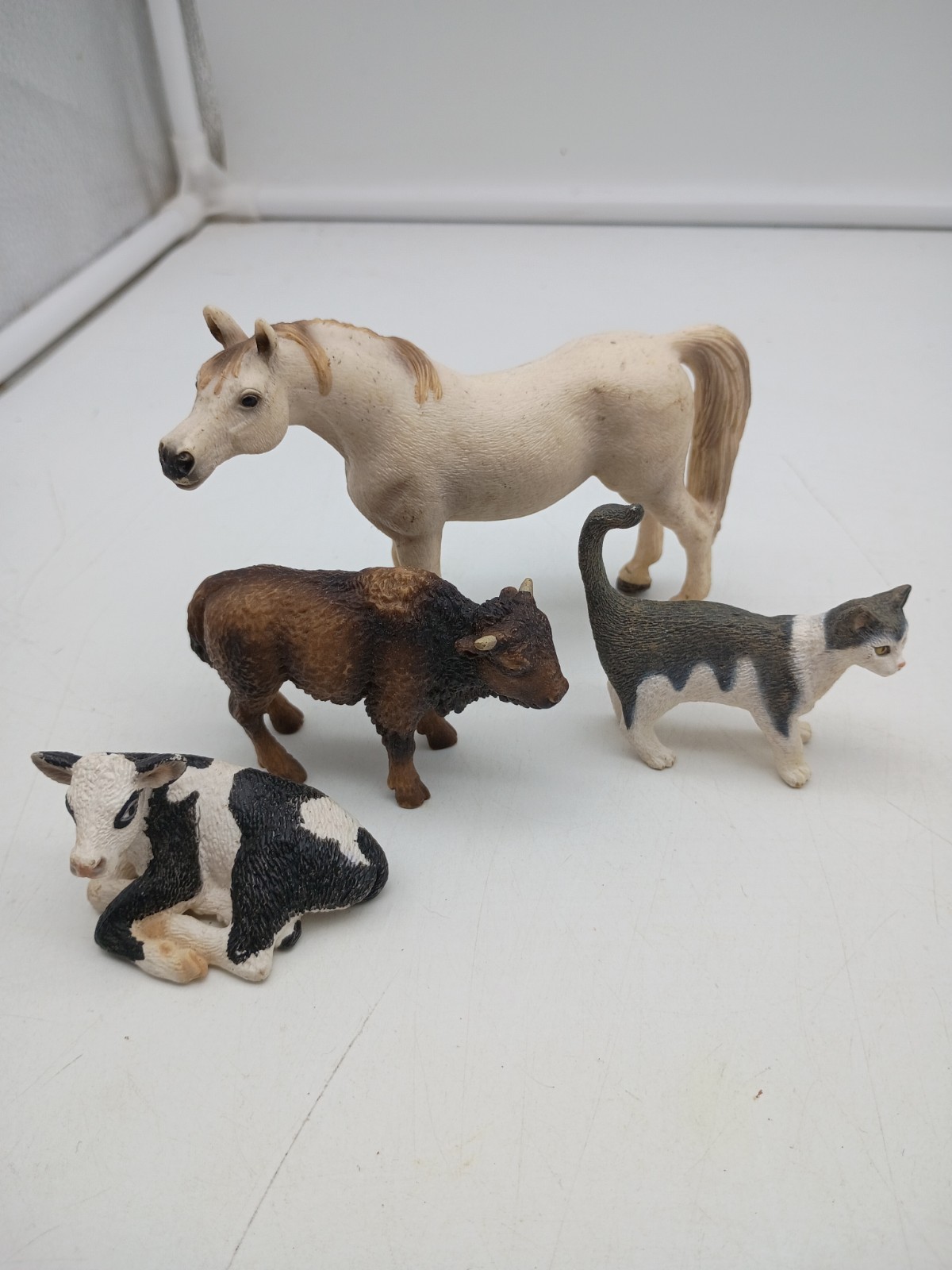 Schleich Farm Animal 4 Figure Lot Cat Cow Calf Bison Horse