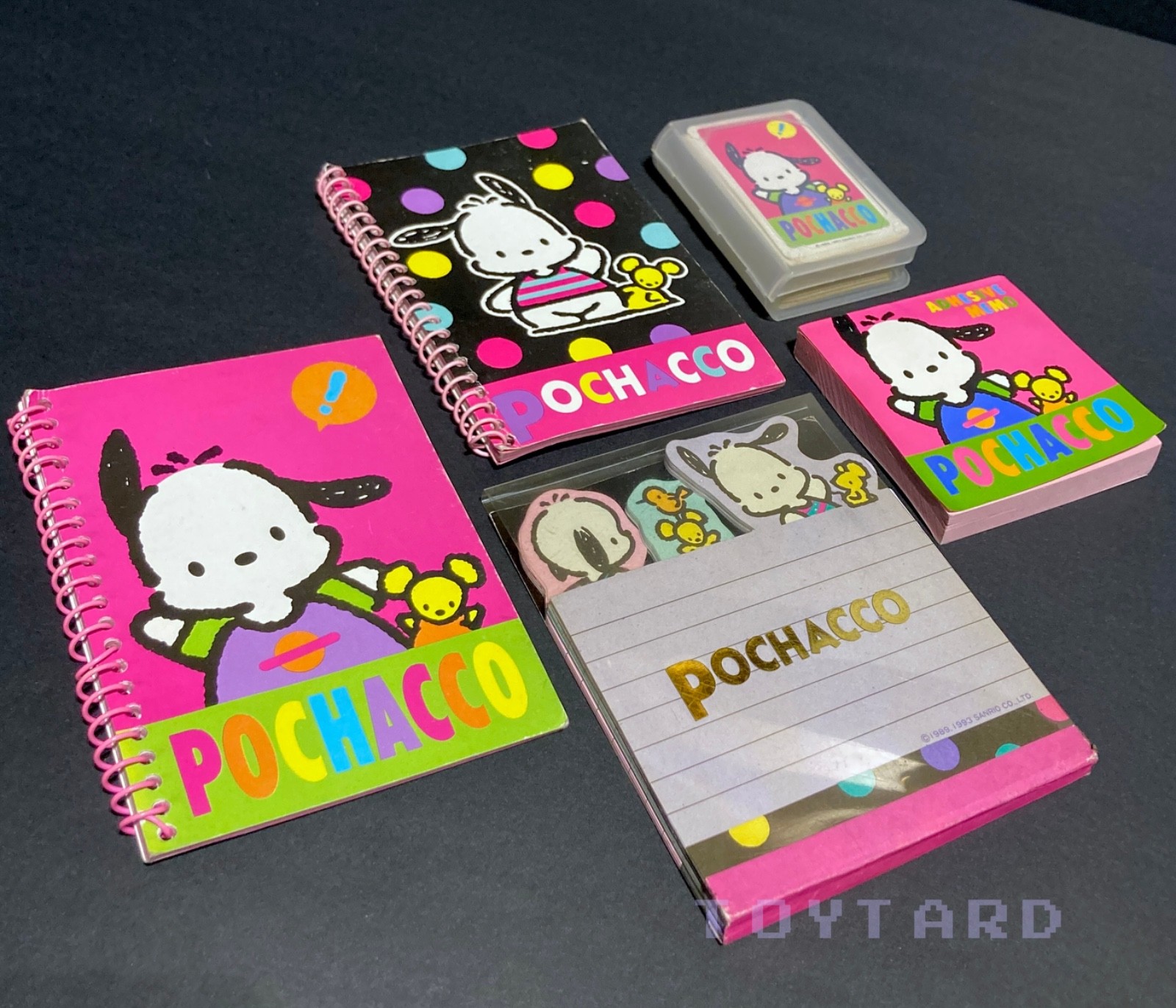 VTG Sanrio Pochacco LOT Memos Mini Notebooks Sticky Pad Playing Cards '92-93 90s VTG Sanrio Pochacco LOT Memos Mini Notebooks Sticky Pad Playing Cards '92-93 90s