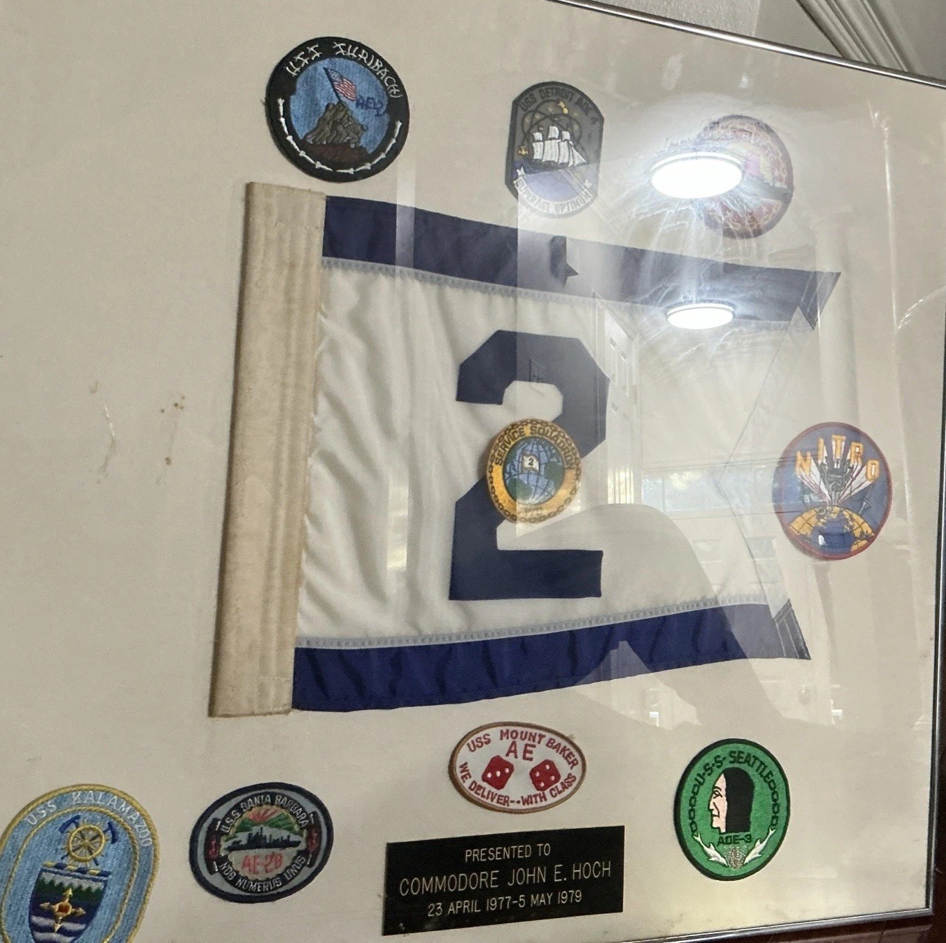 US Navy Service Squadron 2 Shadow Box Flag 9 Ship Patches Commodore Hoch 77-79