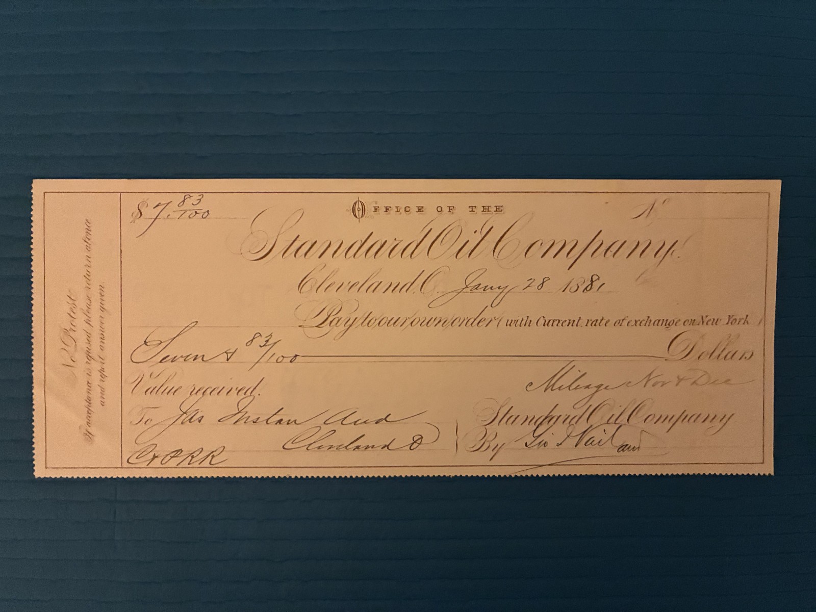 1881 Standard Oil Company Cleveland OH Draft / Payment Order – Rockefeller Era