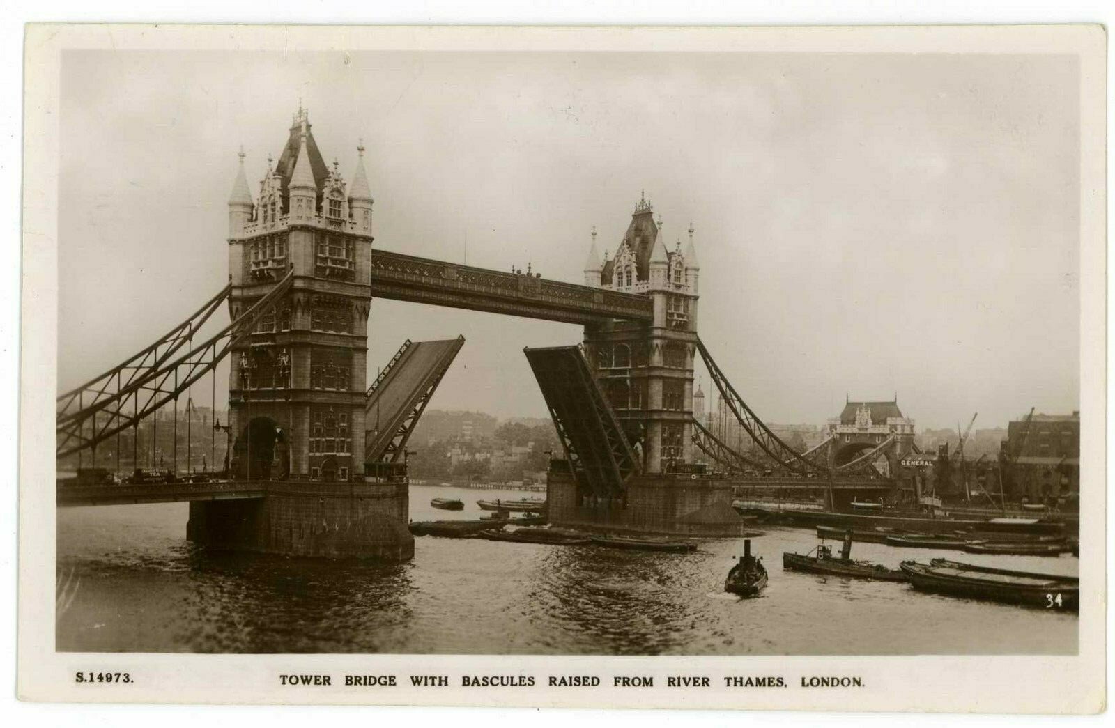RPPC Postcard London Tower Bridge With Bascules Raised From River Thames