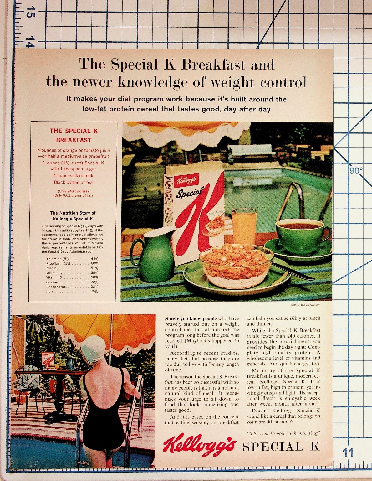 1964 Kellogg\'s Special K Cereal Weight Control Vintage Magazine Ad Pool Swimmer