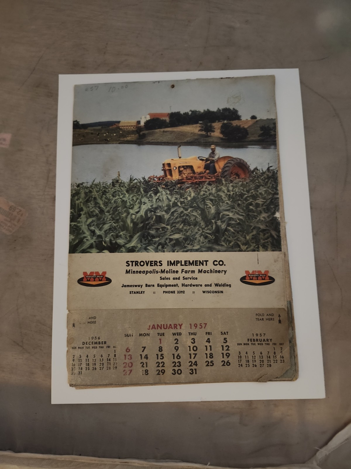 1957 Minneapolis Moline Tractor Calendar Brochure Strovers Implement Stanley WI