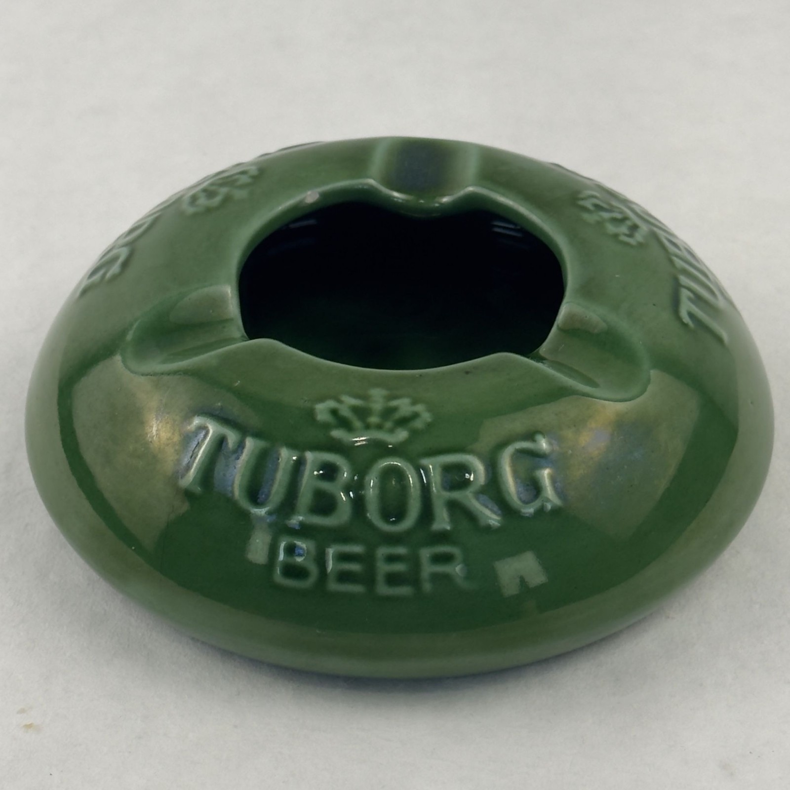 Vintage Nymolle Denmark Tuborg Beer Ceramic Advertising Ashtray Green Glazed 4.5