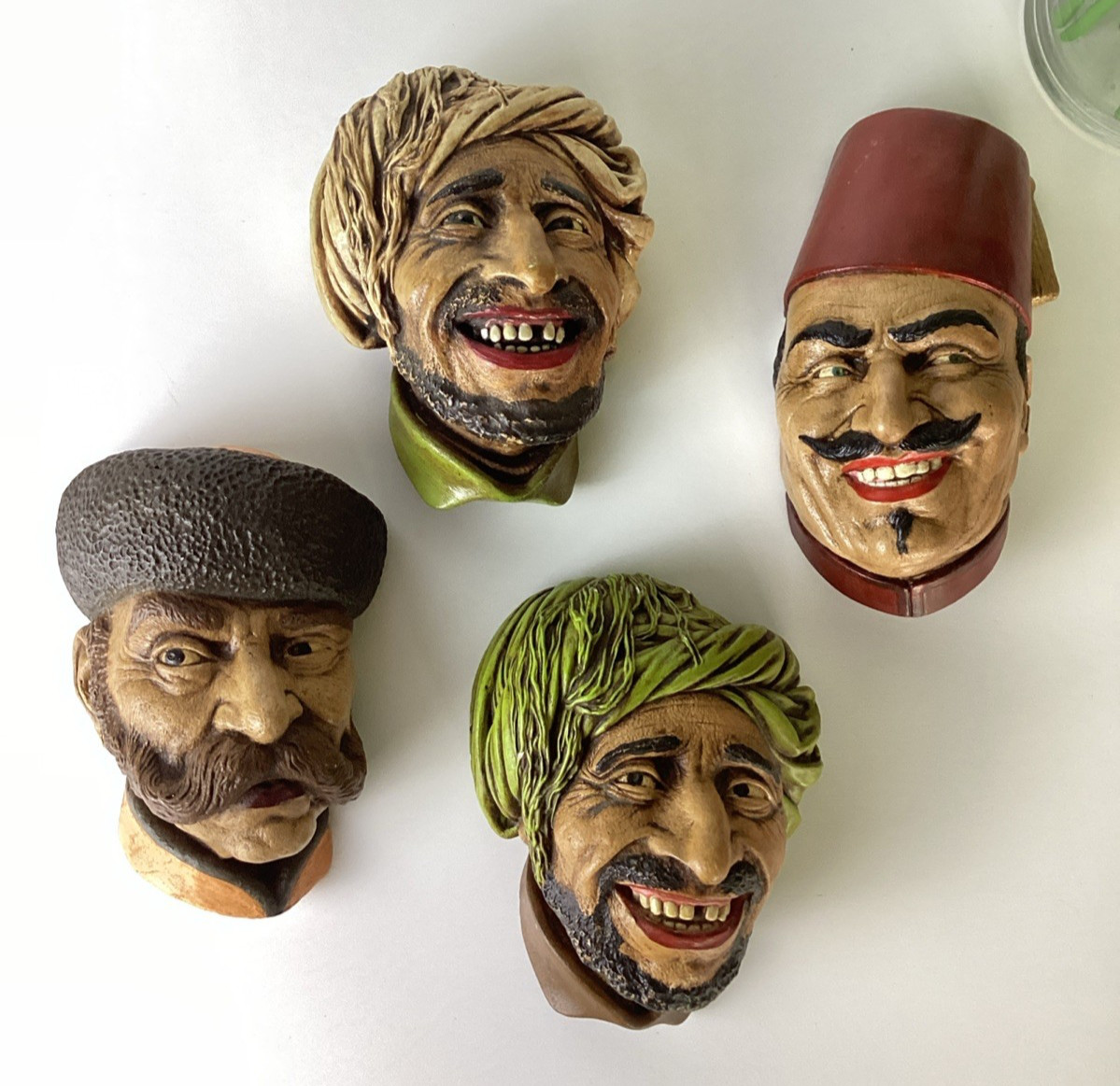 Vintage Bosson Style Chalkware Heads Lot Of 4 England