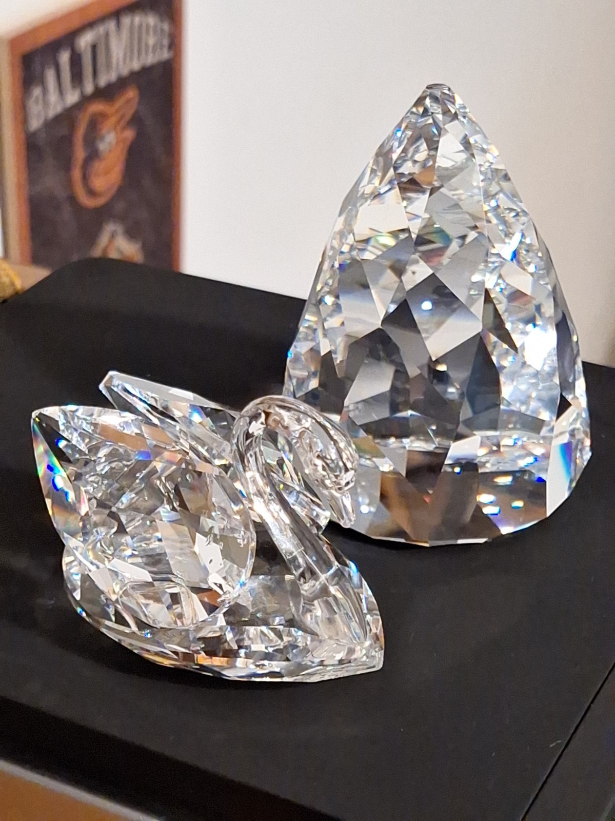 Vintage Swarovski Crystal Cone Rio & Swan Faceted Paperweights
