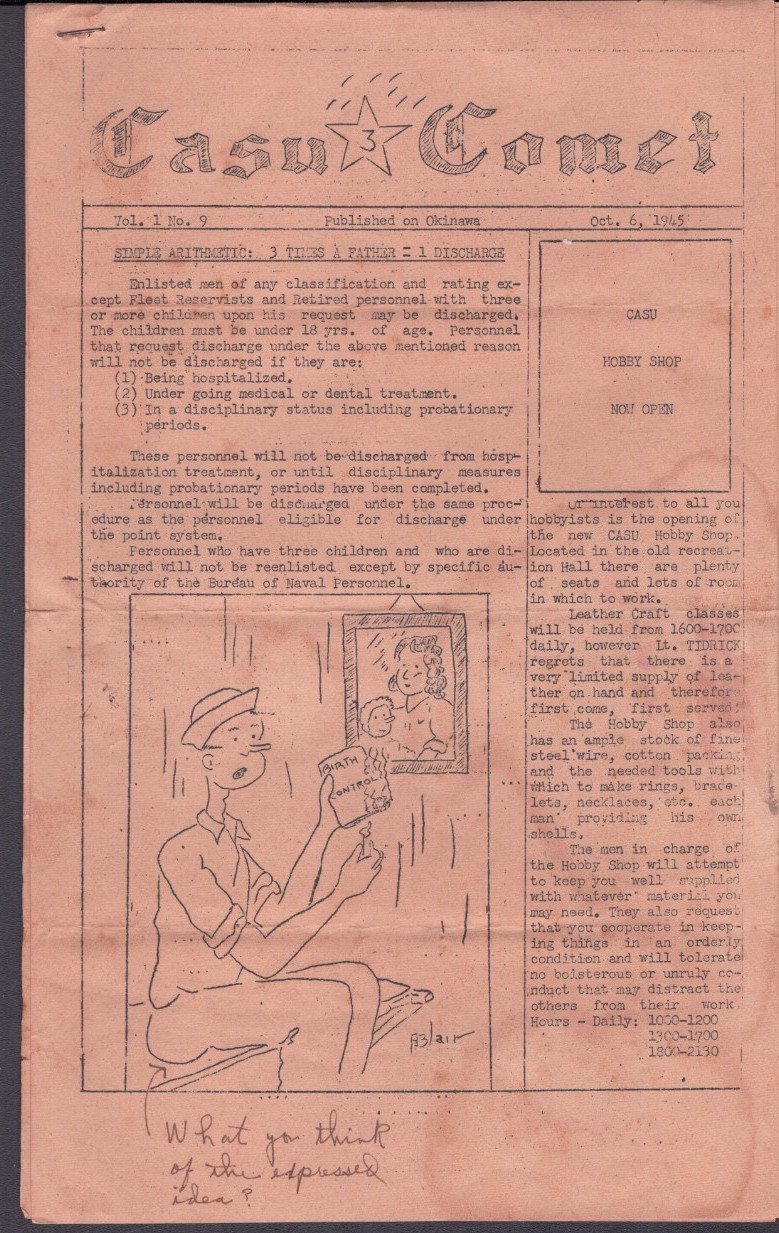U.S. Military Newsletter Casu Comet Oct 6 1945 Published on Okinawa WWII