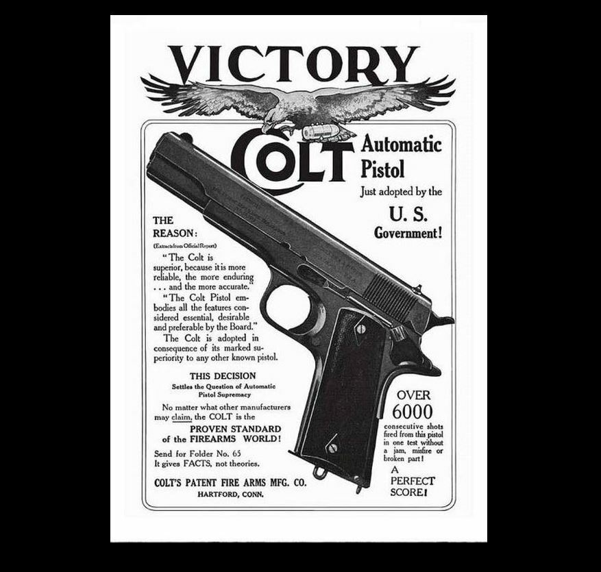 Vintage 1911 Colt 45 Pistol PHOTO Ad Print Military War Army Gun Wall Decor Bar