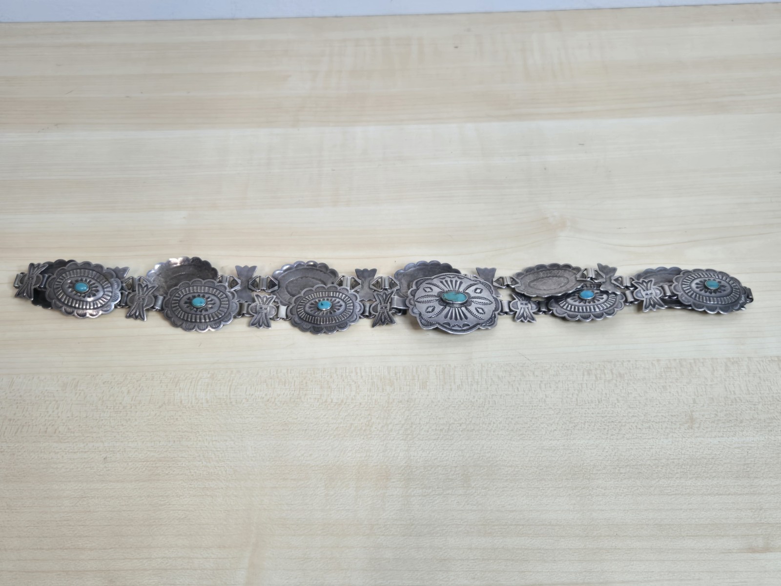 Vintage Navajo Sterling And Turqouise Silver CONCHO Belt, 12 Conchos 106 Grams