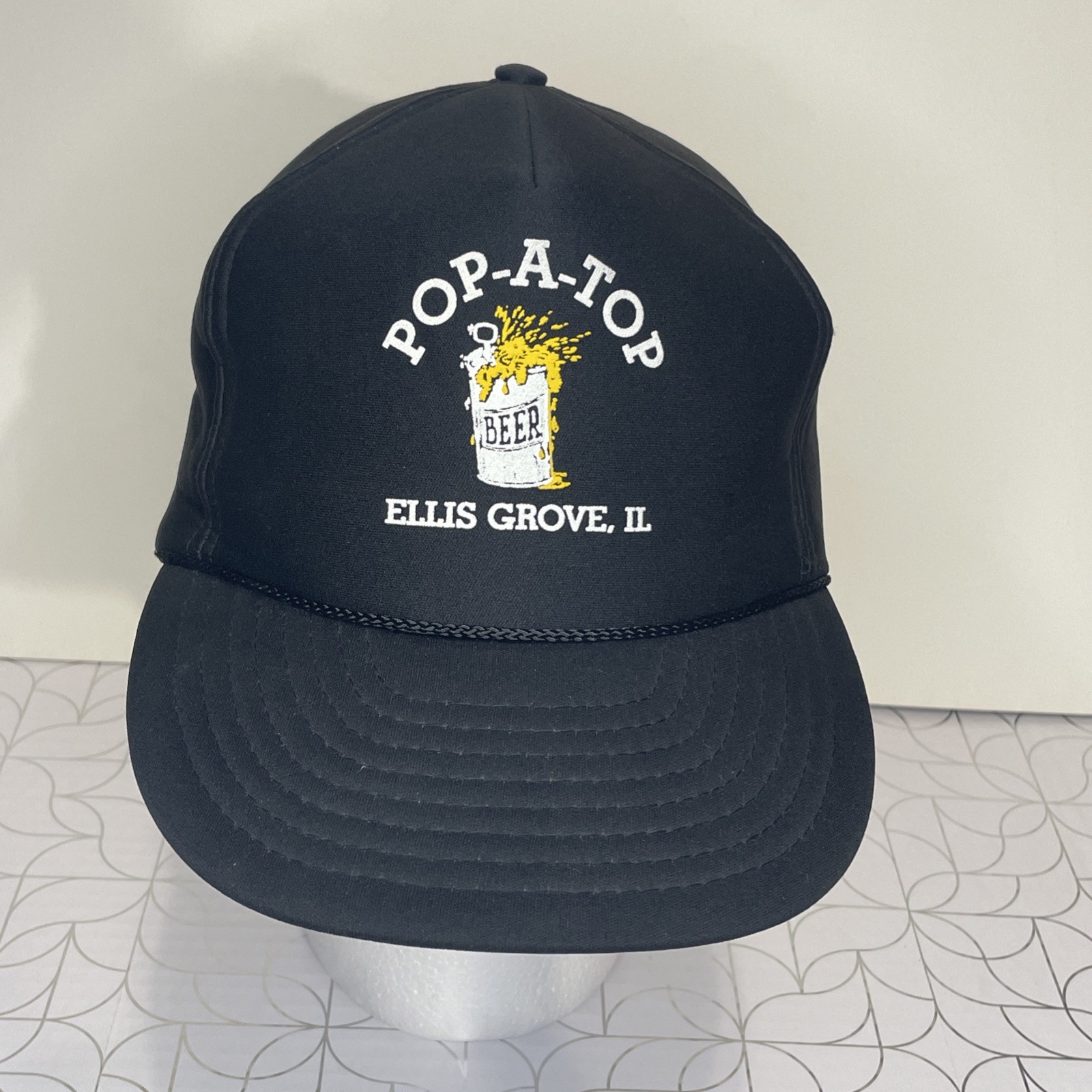 Vintage Pop-A-Top Beer Trucker Hat Ellis Grove IL New By NISSUN CAP FOAM