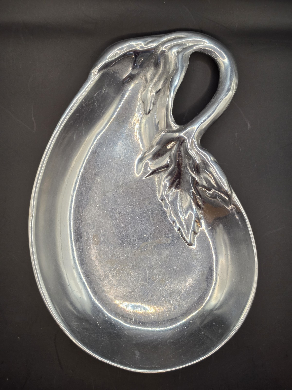 Vintage Cast Aluminum Eggplant Serving Tray / Catch All Dish Leaf Handle