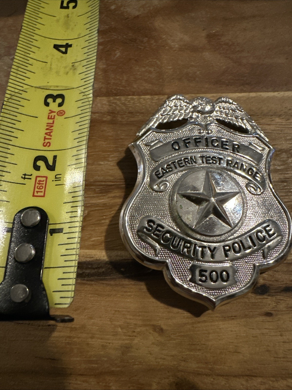 US Air Force Eastern Test Range Vintage Badge Officer Pin #500 Security Missile
