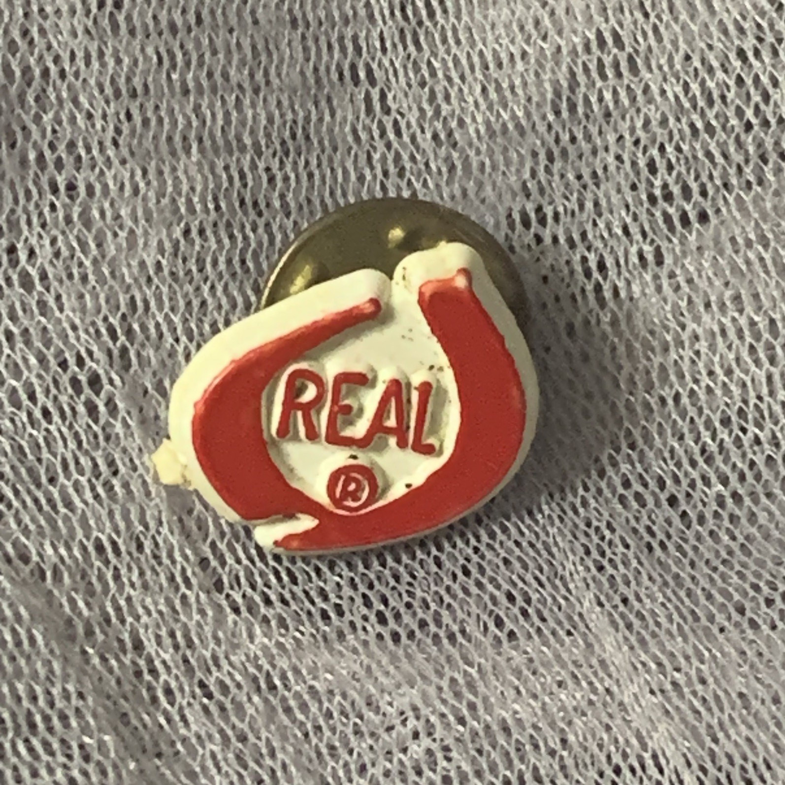 Vintage REAL Lapel Pinback Pin Logo Plastic Advertising Dairy Hat Milk Producers Vintage REAL Lapel Pinback Pin Logo Plastic Advertising Dairy Hat Milk Producers