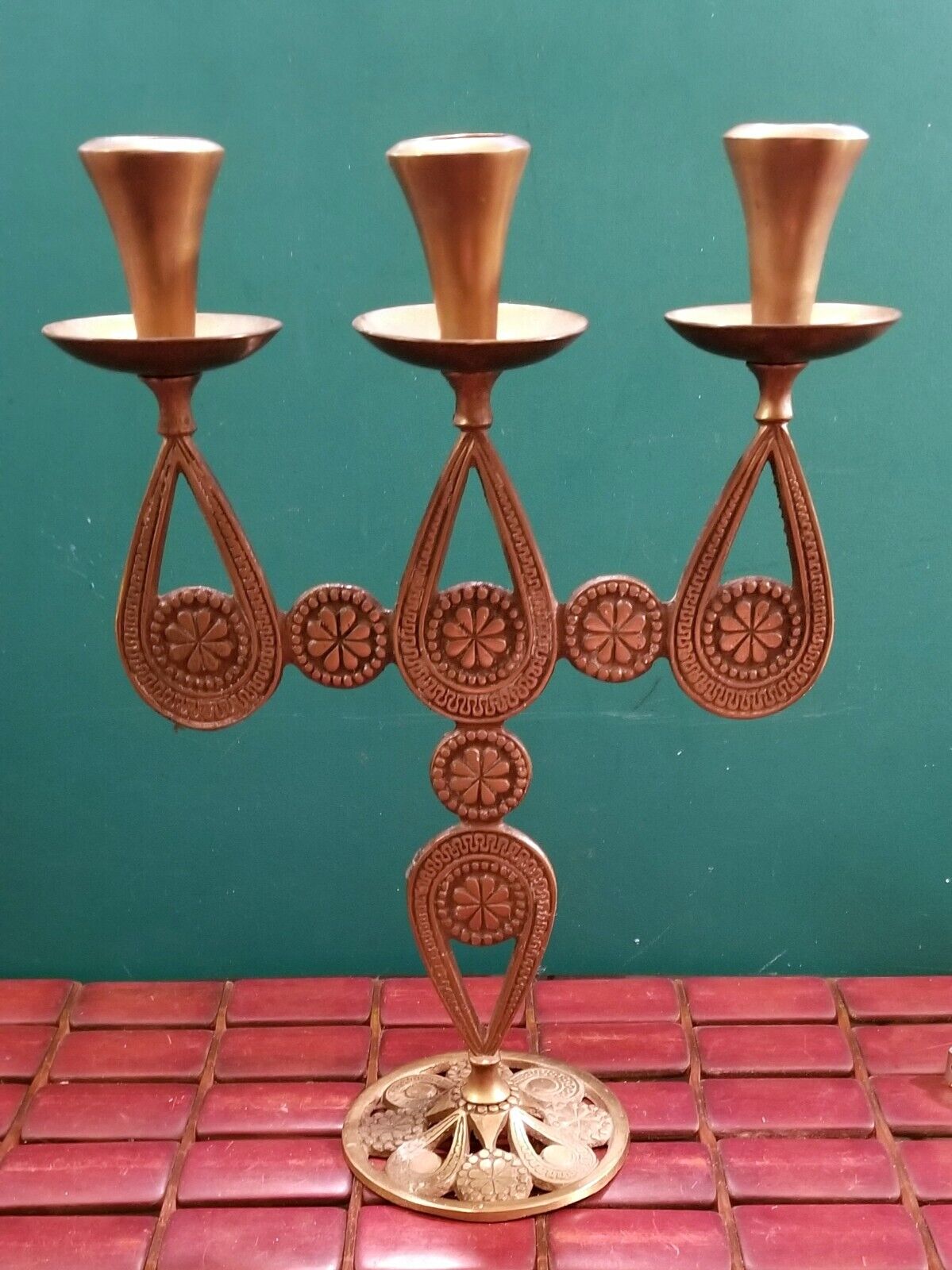 Vintage Brass Three Arm Candelabra Candle Holder Made In Israel 9.75\
