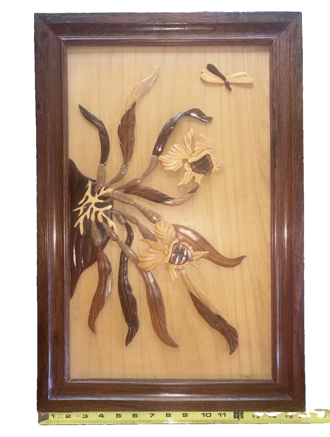 Beautiful Vtg MCM Intarsia 3D Multi Wood Aquatic Fish Coral Reef Wall Art 23.5