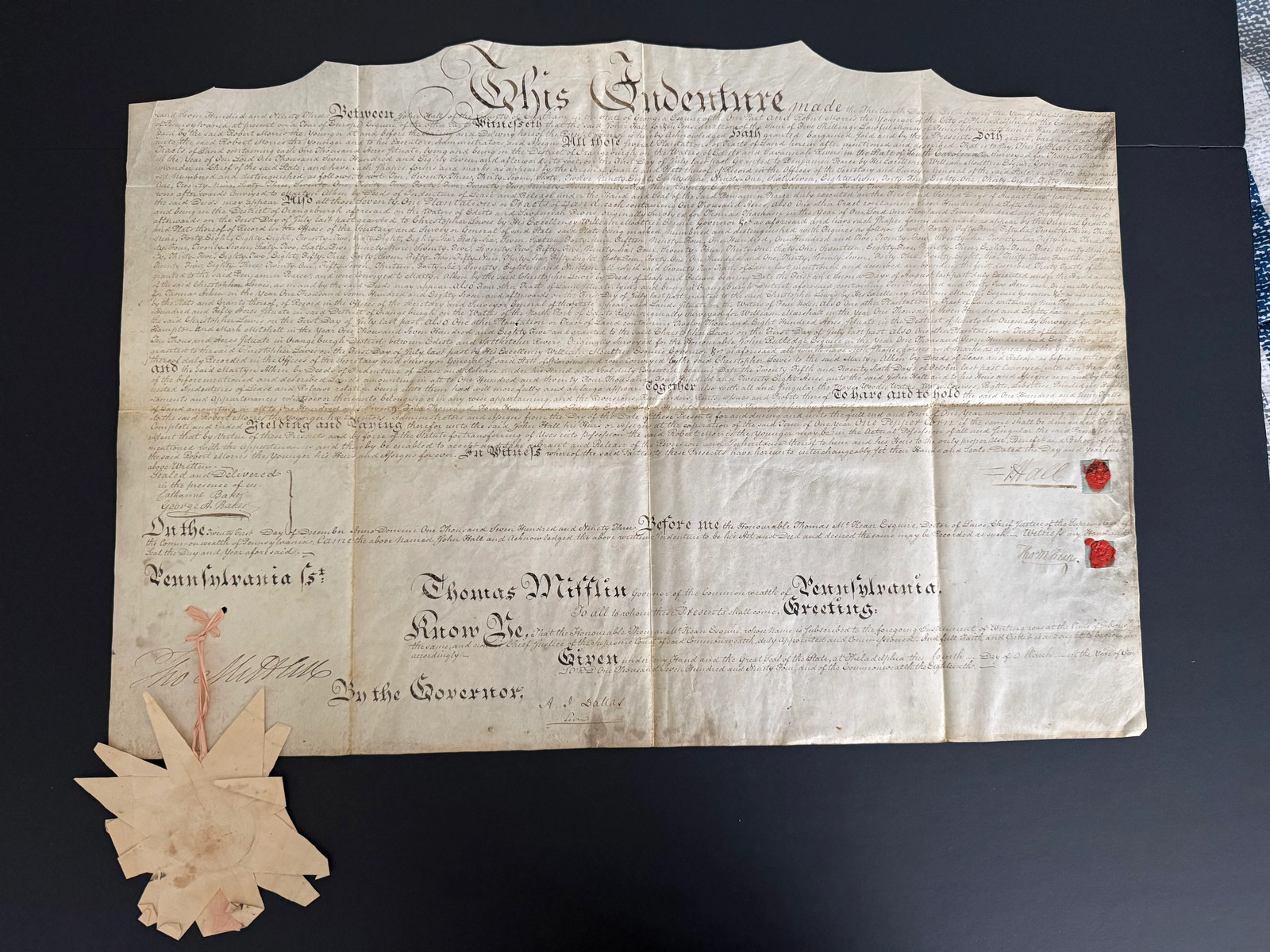 1793 Robert Morris 174,428-Acre Land Indenture — Signed by Declaration Signer