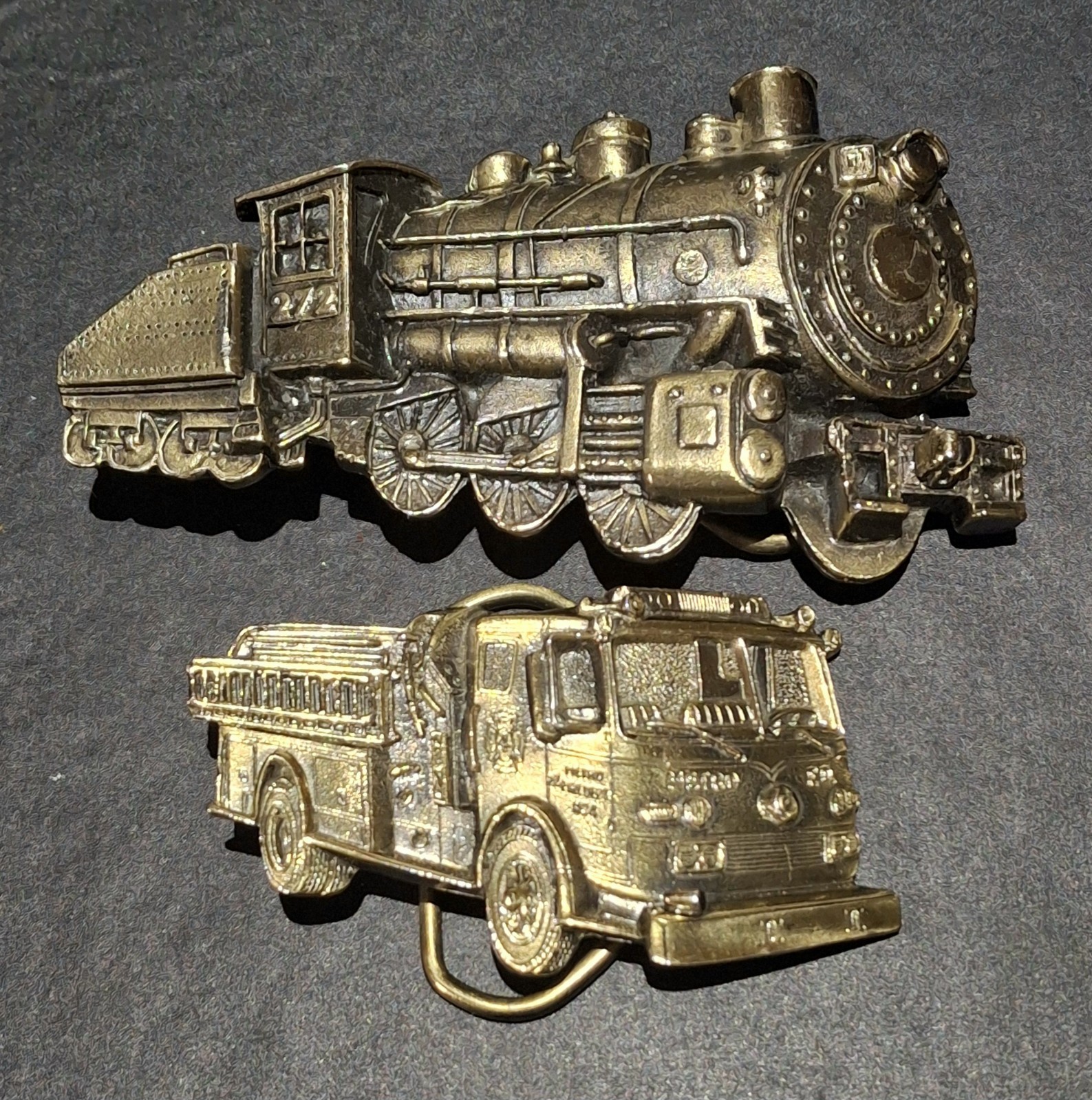 Vintage 1980s Great American Buckle Co Lot of 2 Heavy Duty Train 272 Fire Truck