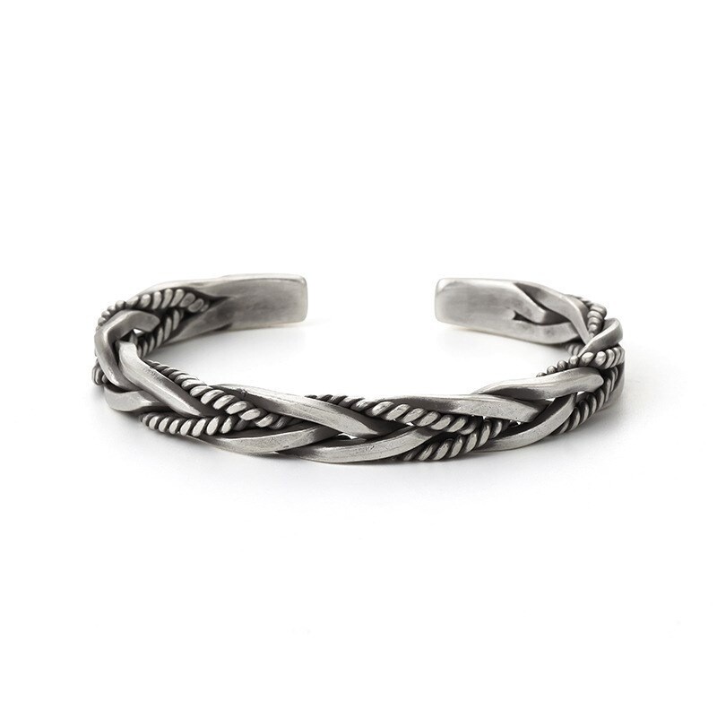 Men\'s Fashion Jewelry Silver Twisted Metal Adjustable Bangle Cuff Bracelet 1PC