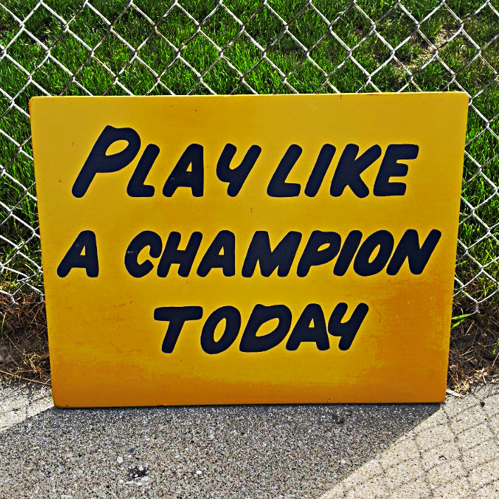 Notre Dame Play Like a Champion Today Wood Wall Sign Yellow/Blue 30x23
