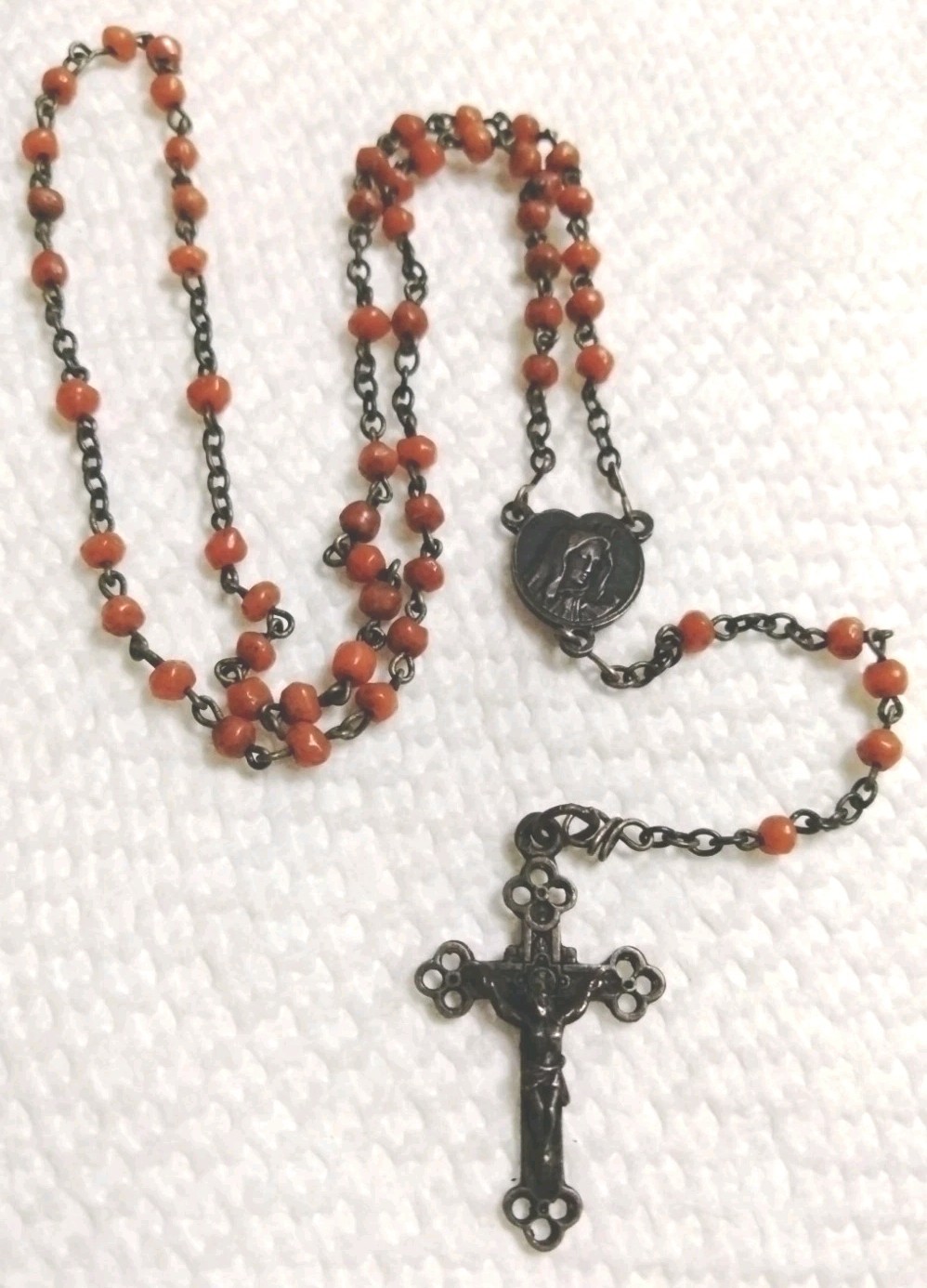 Antique Mid 1800's Coral Pocket Rosary Roma Italy Priest Nun Convent Find