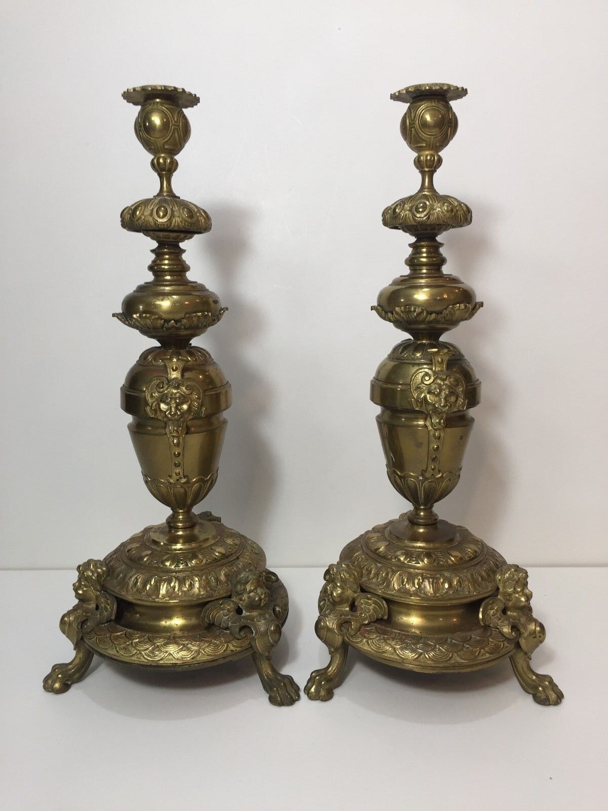 Pair of French Bronze Brass Candlesticks Holders, 16\