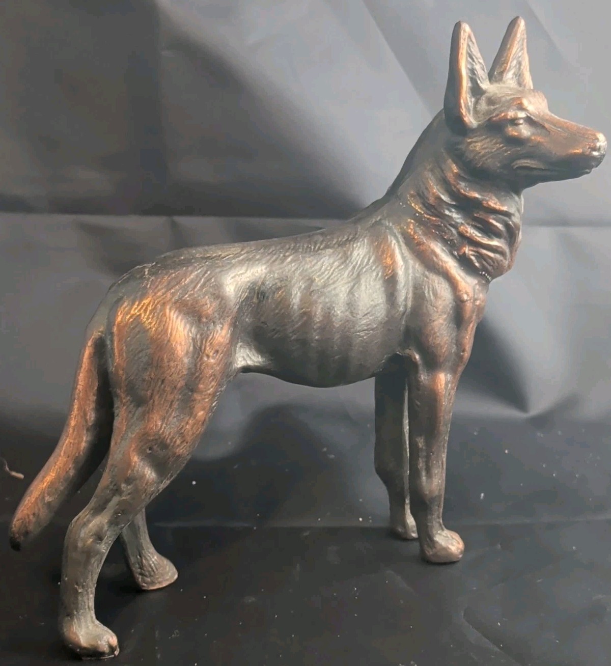 Antique German Shepherd Statue Bronze Gilded Cast Metal Dog Paperweight 6