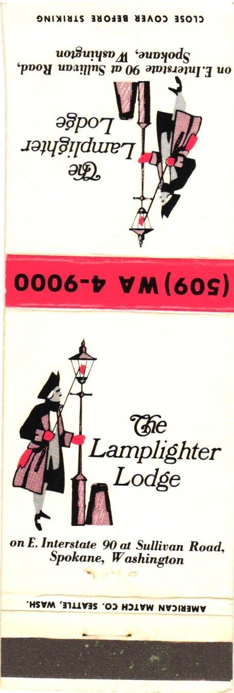 The Lamplighter Lodge Spokane WA Vintage Matchbook Cover 1960s Hotel