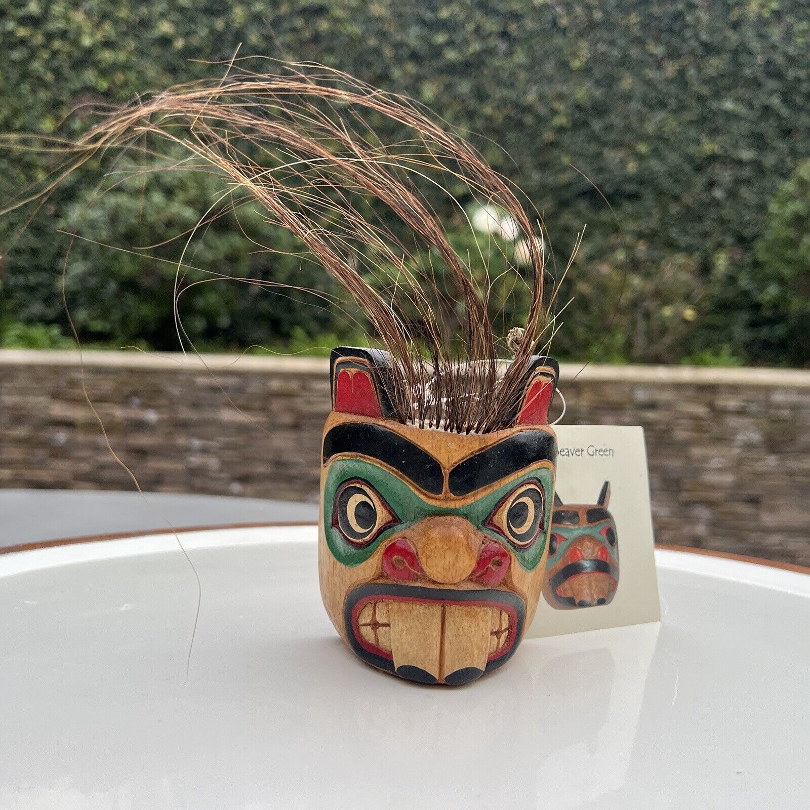 Indonesian Wood Carved “ Mini Beaver Green”   Mini Mask Wall Decoration