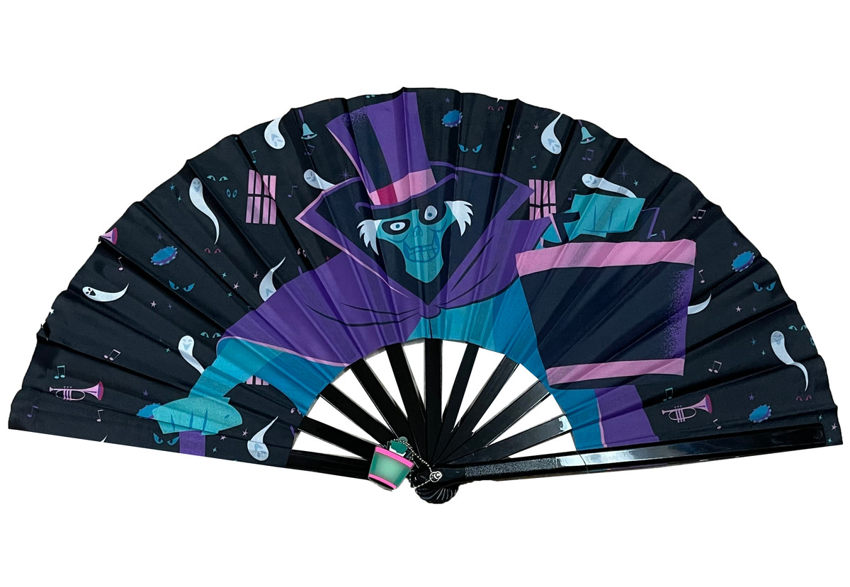 Disney Parks Haunted Mansion Hatbox Ghost Folding Hand Fan with Charm NEW