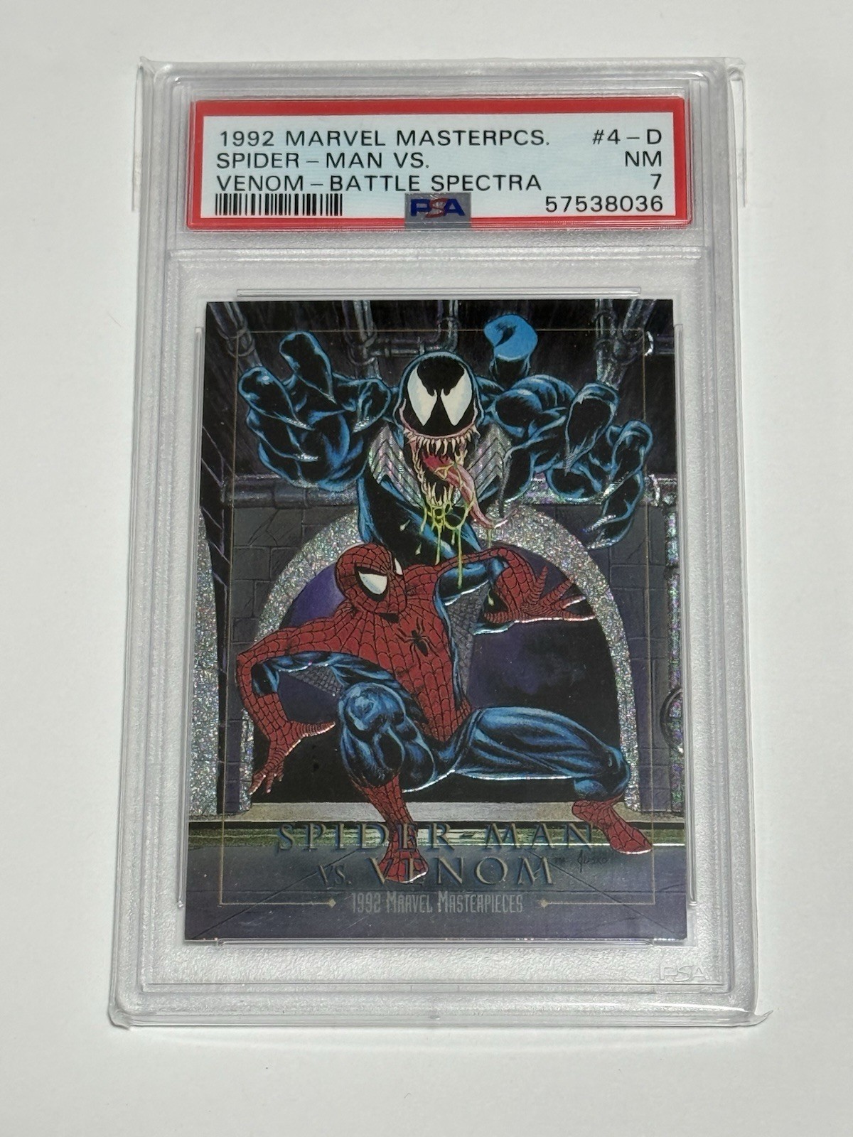 1992 MARVEL MASTERPIECES BATTLE SPECTRA #4-D SPIDER-MAN VS. VENOM INSERT PSA 7 1992 MARVEL MASTERPIECES BATTLE SPECTRA #4-D SPIDER-MAN VS. VENOM INSERT PSA 7