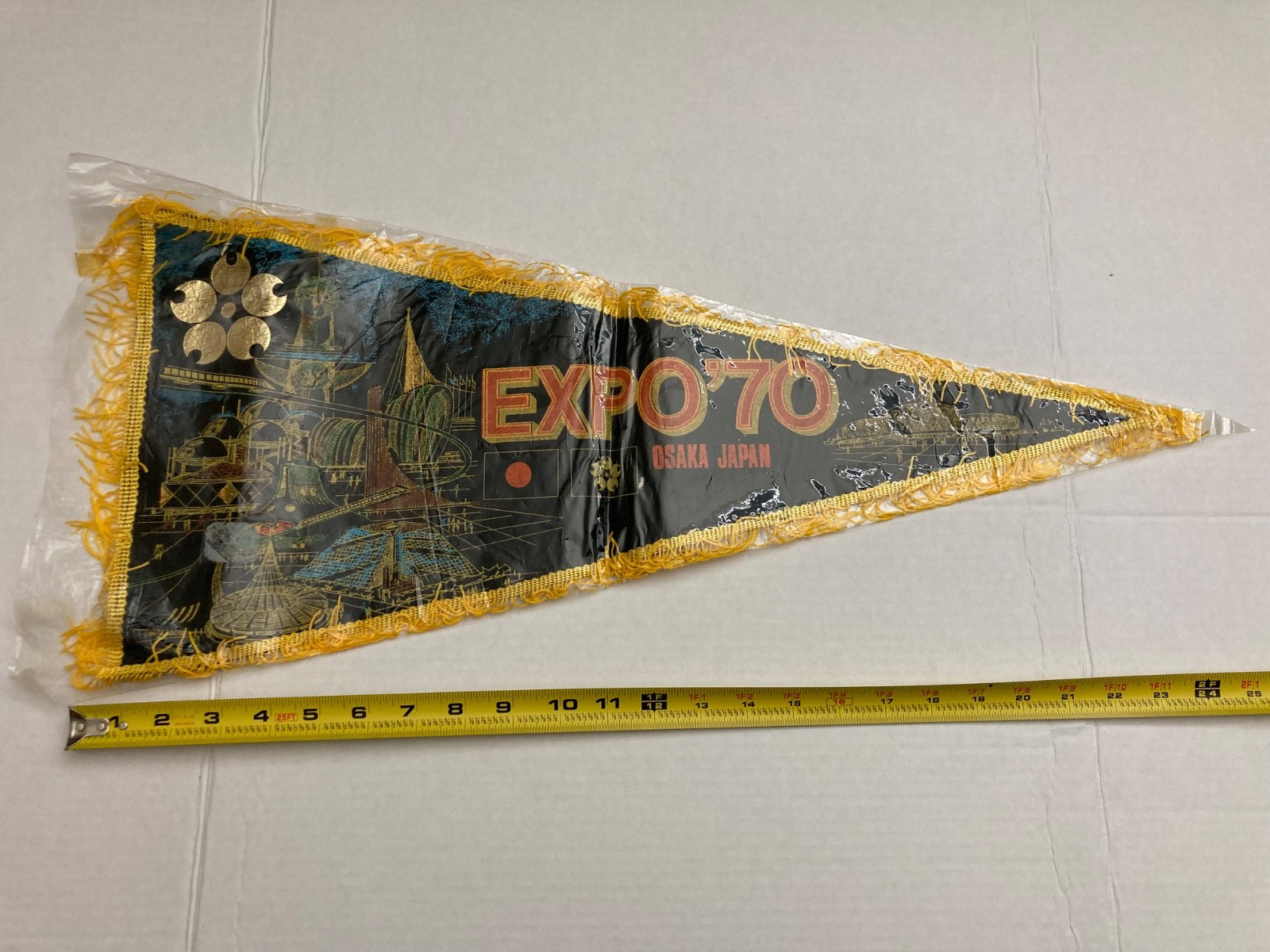 Vintage Osaka Japan Expo 1970 Pennant,  24” X  12”