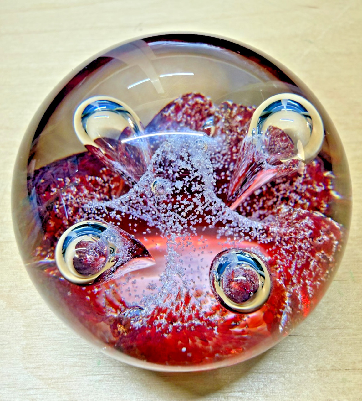 Vintage Caithness Mini Moonflower Red Art Glass Paperweight Signed and Numbered