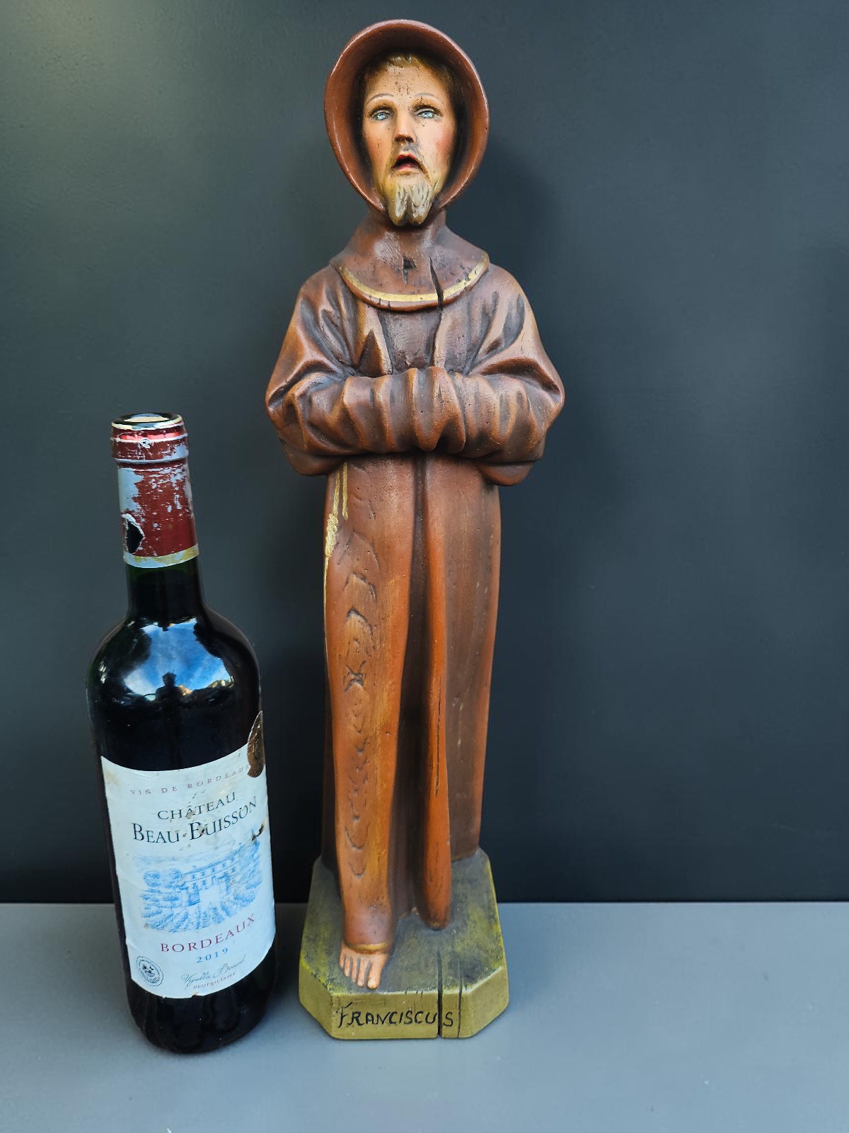 Vintage Saint Francis of Assisi statue figurine religious art chalk