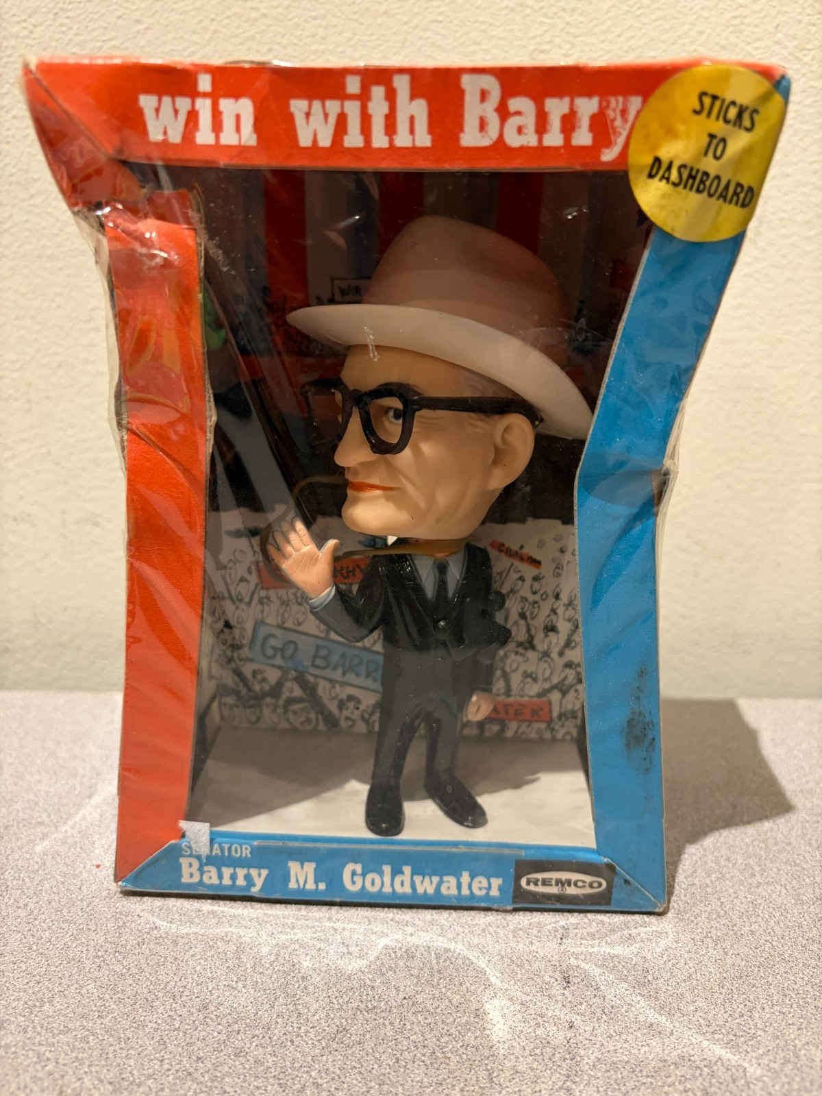 Vintage Remco Sen. Barry M. Goldwater Figure & Button In Original Box 1964 