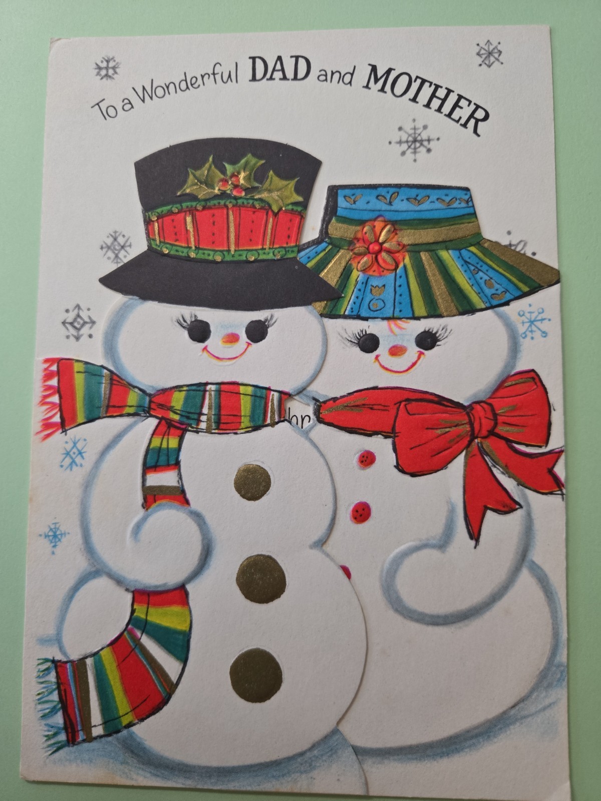VTG Greeting Card -Christmas Mom- Snowmen -  Used 1969