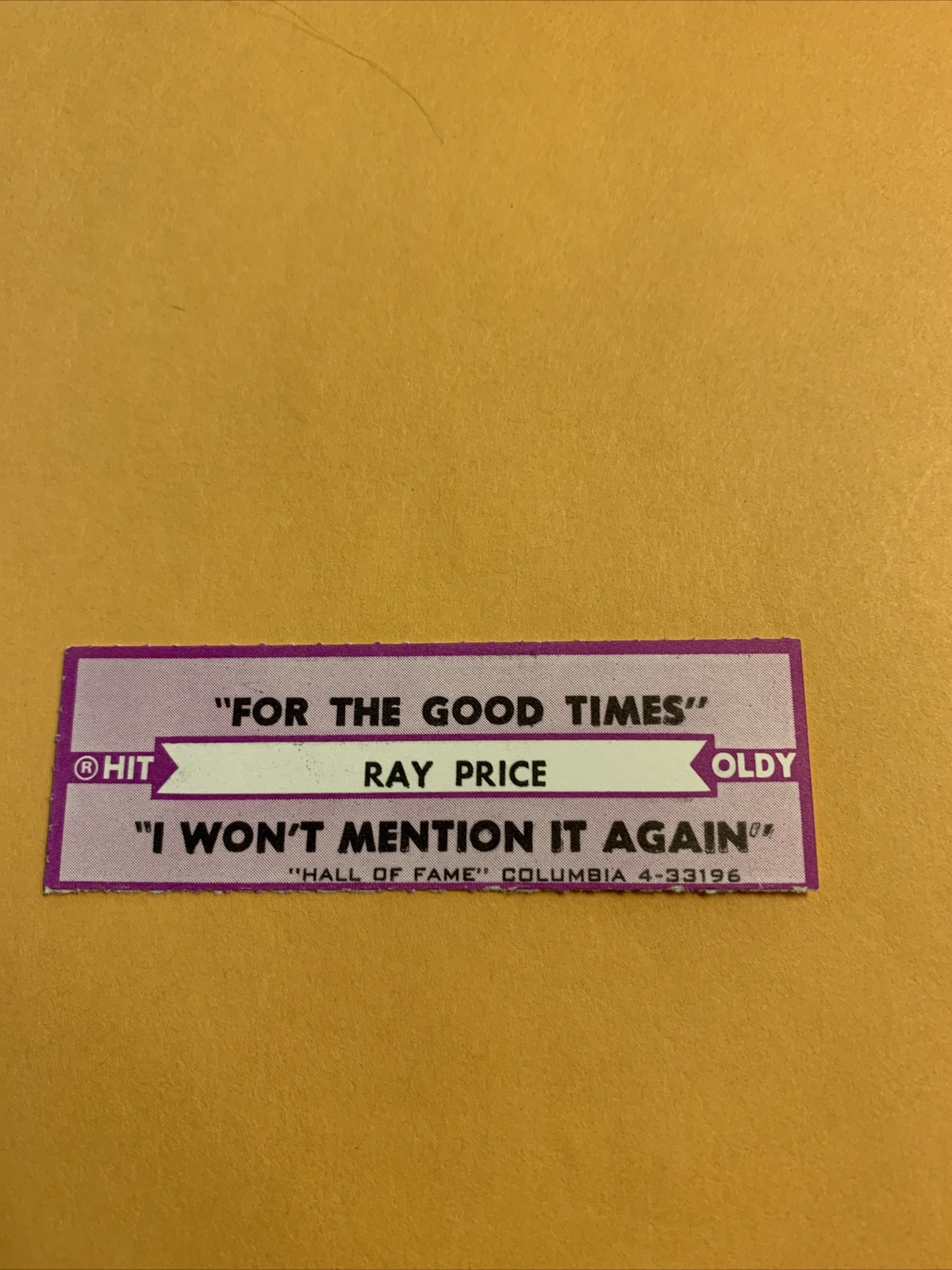 1 JUKEBOX TITLE STRIP Ray Price For the good times/I won’t mention it again